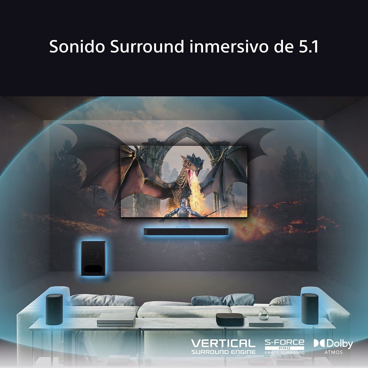 Sistema Cine en casa Sony BRAVIA Theatre SYSTEM 6, 1000W con barra de sonido 5.1, 2 altavoces traseros y un potente subwoofer, Dolby Atmos y DTS:X Negro-5
