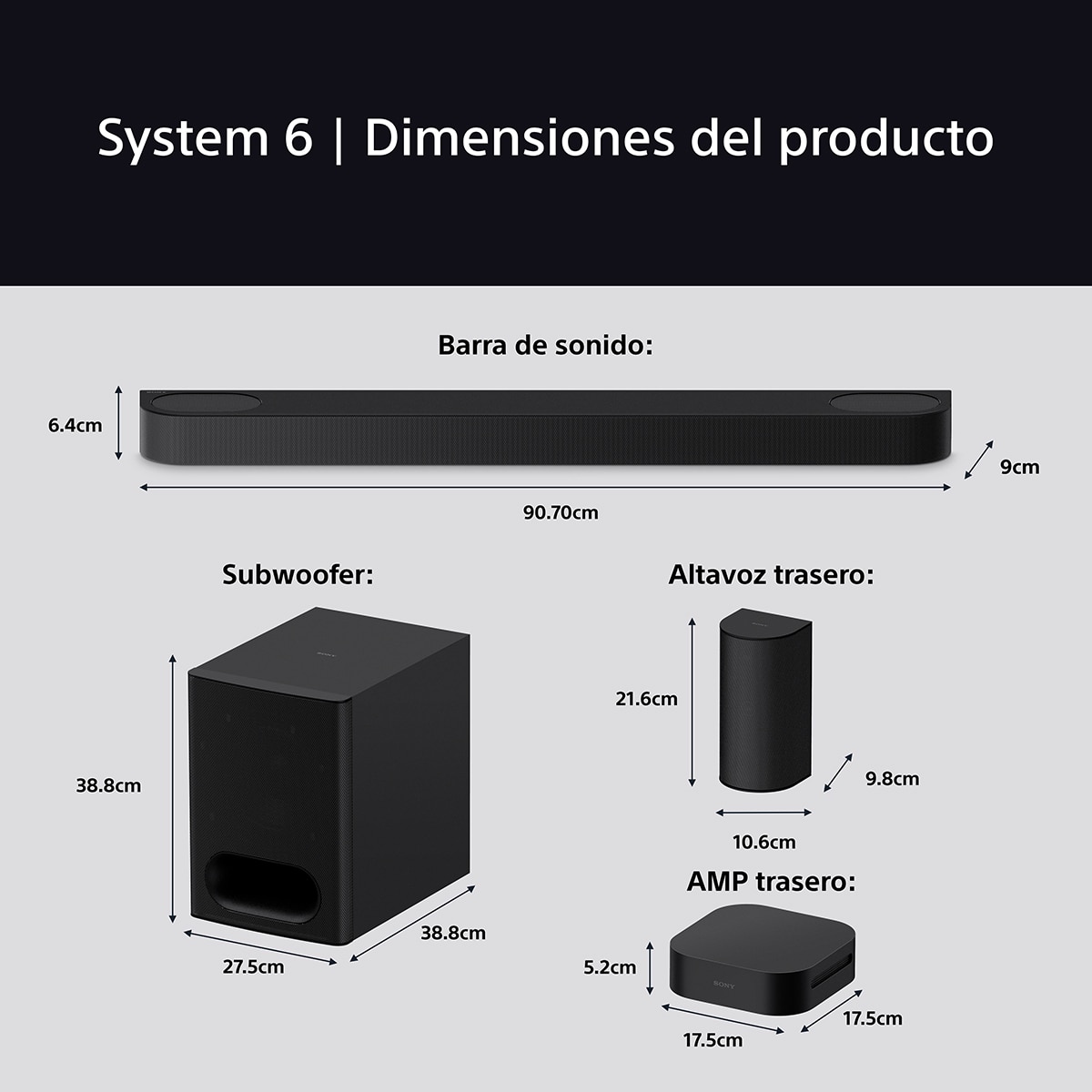 Sistema Cine en casa Sony BRAVIA Theatre SYSTEM 6, 1000W con barra de sonido 5.1, 2 altavoces traseros y un potente subwoofer, Dolby Atmos y DTS:X Negro-13