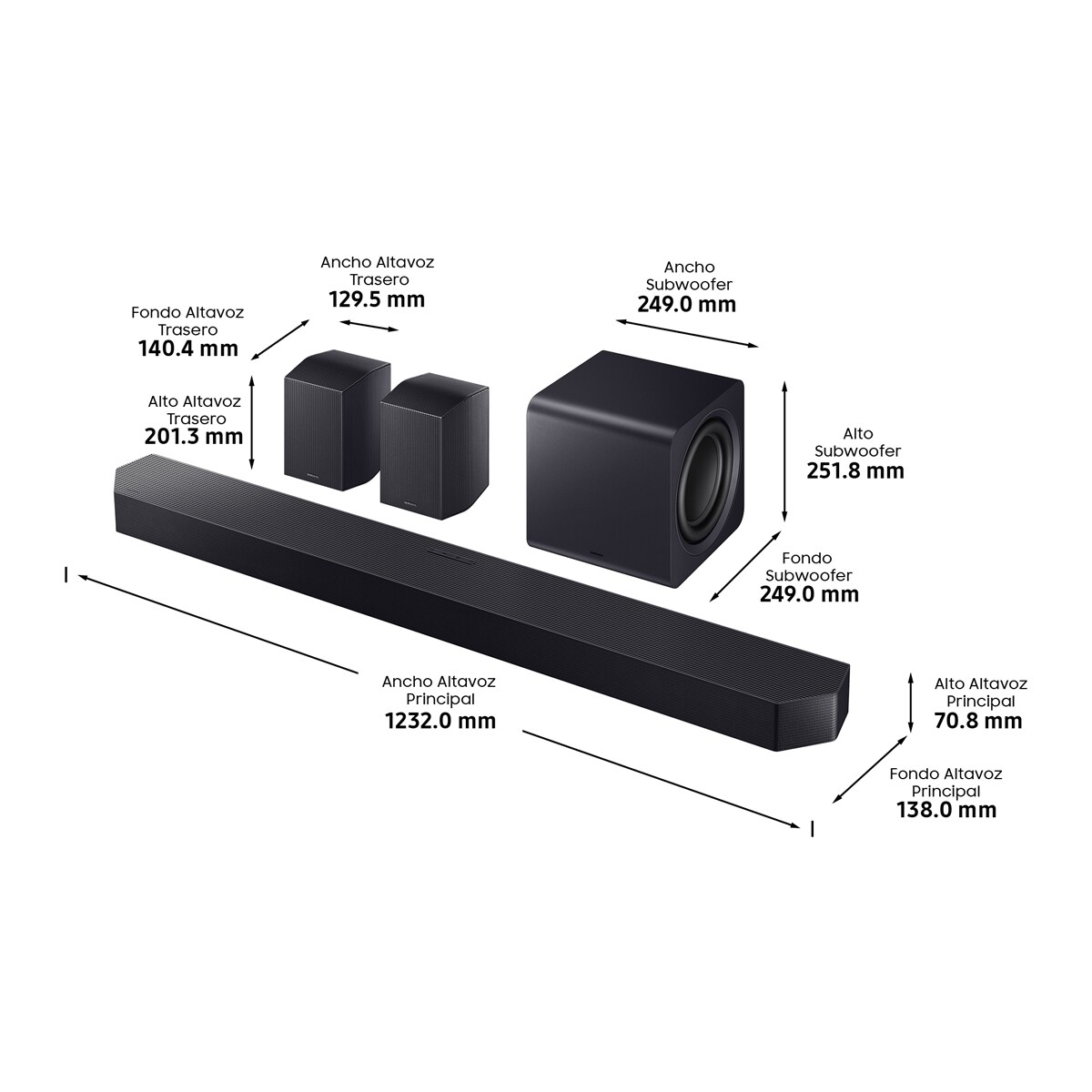 Barra de sonido Samsung 2025 HW-Q990F, Dolby Atmos y DTS: X, Q-Symphony, 11.1.4 con 23 altavoces, 756W, Subwoofer inalámbrico 8" de 300W, Wi-Fi Negro-3