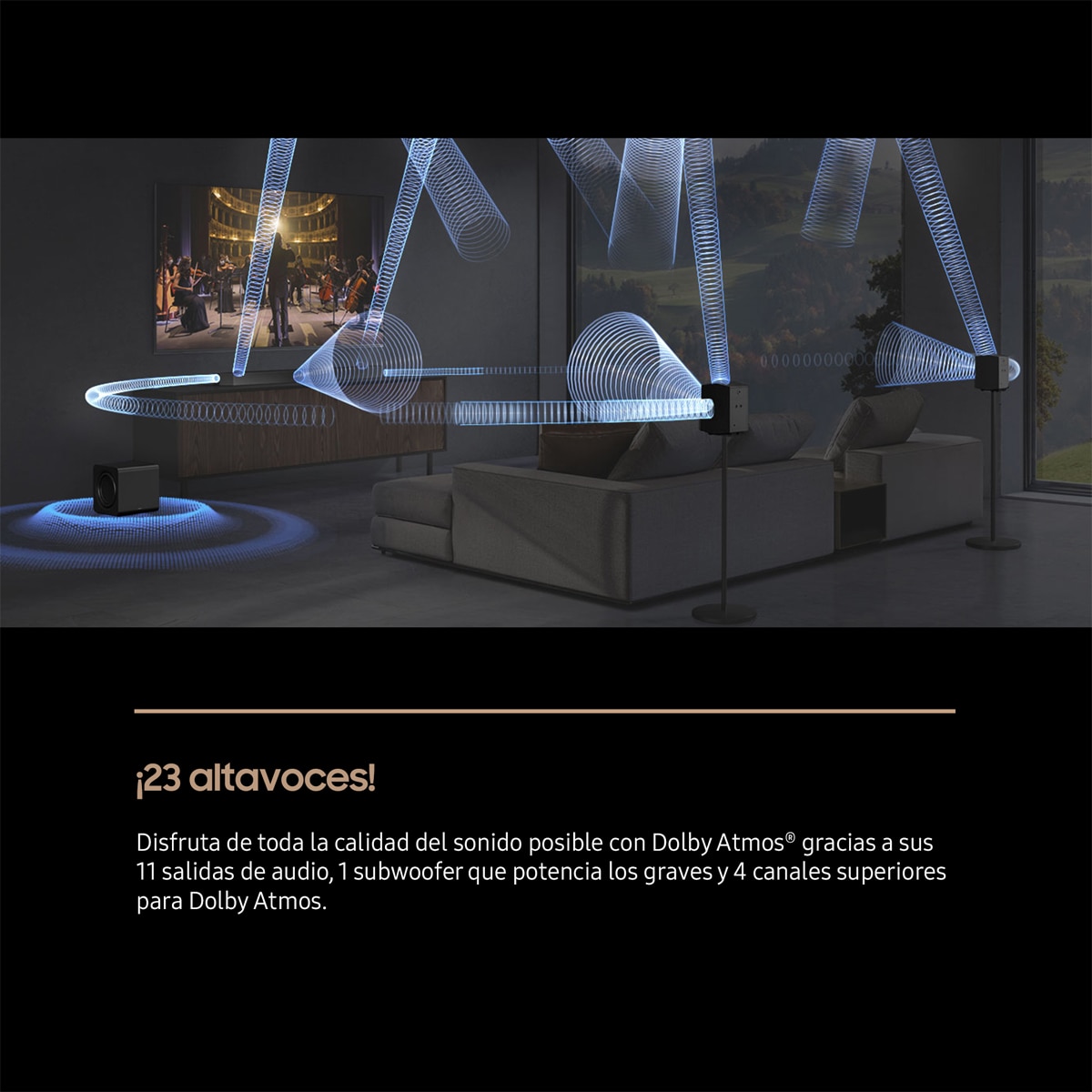 Barra de sonido Samsung 2025 HW-Q990F, Dolby Atmos y DTS: X, Q-Symphony, 11.1.4 con 23 altavoces, 756W, Subwoofer inalámbrico 8" de 300W, Wi-Fi Negro-5