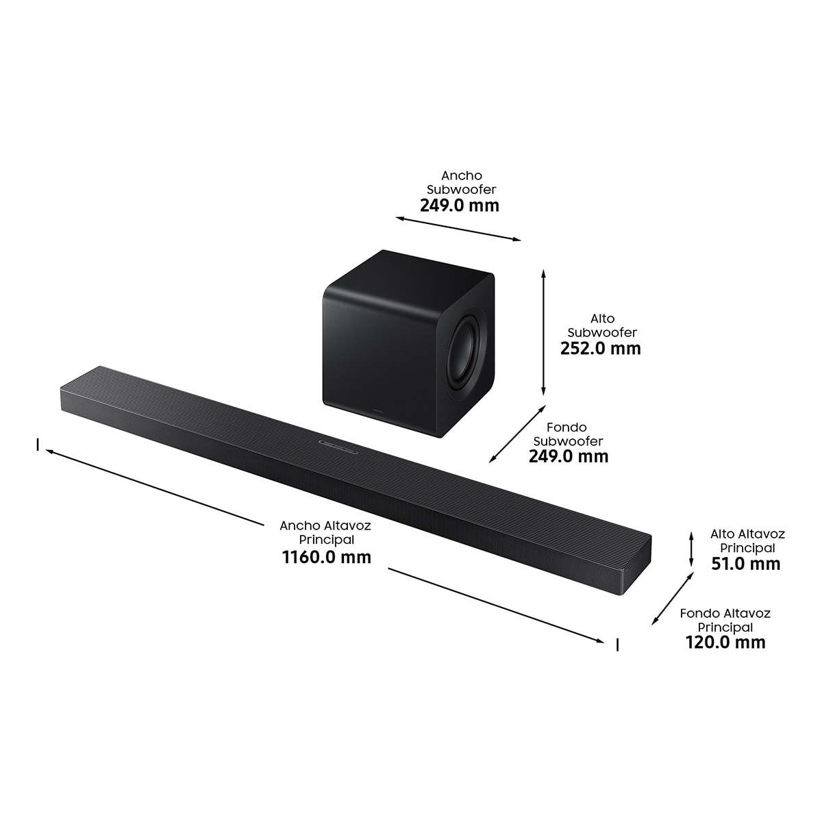 Barra de sonido Samsung 2025 HW-QS700F, Dolby Atmos y DTS Virtual: X, Q-Symphony, 3.1.2 con 9 altavoces, 345W, Subwoofer inalámbrico 6.5" 160W, Wi-Fi Negro-3