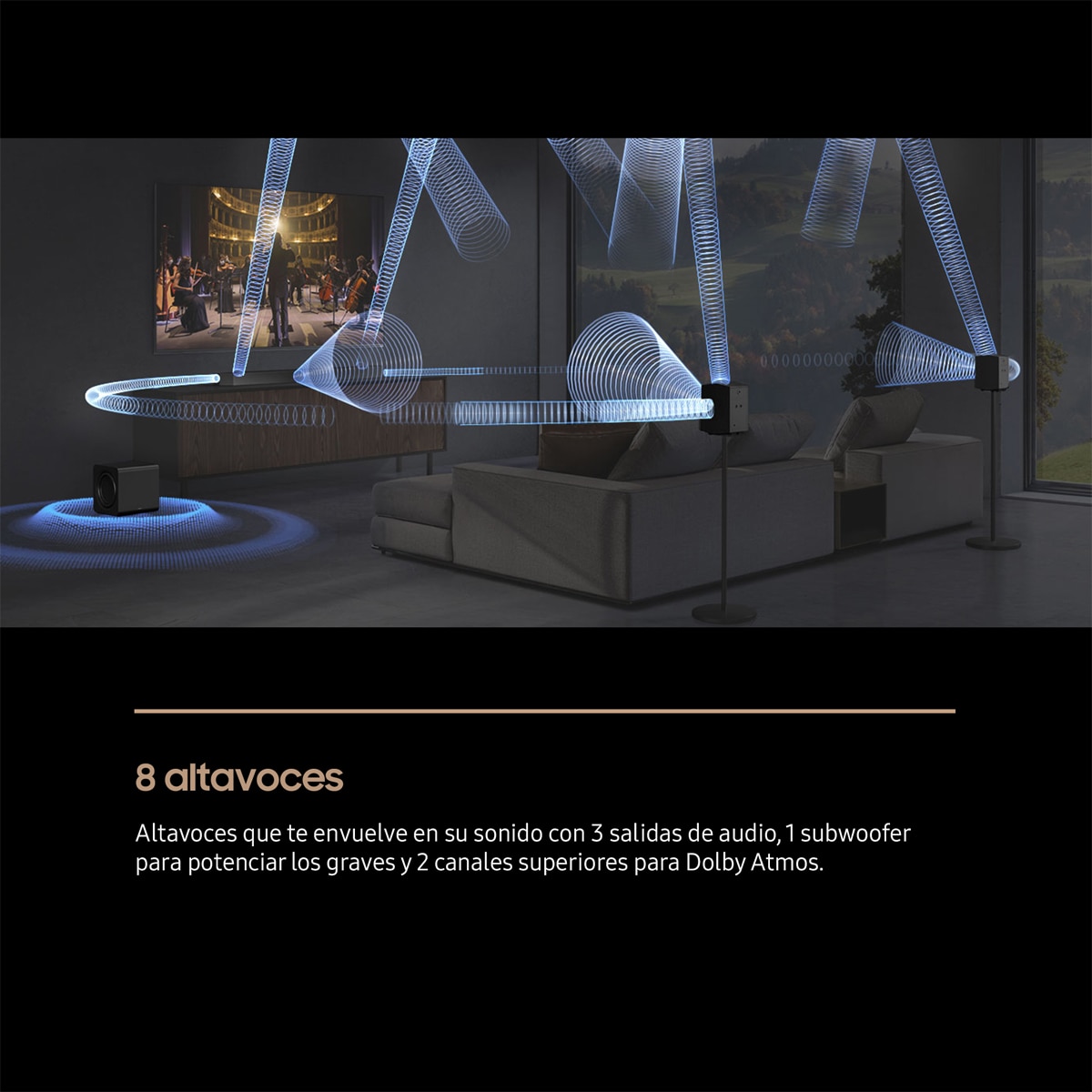 Barra de sonido Samsung 2025 HW-QS700F, Dolby Atmos y DTS Virtual: X, Q-Symphony, 3.1.2 con 9 altavoces, 345W, Subwoofer inalámbrico 6.5" 160W, Wi-Fi Negro-5
