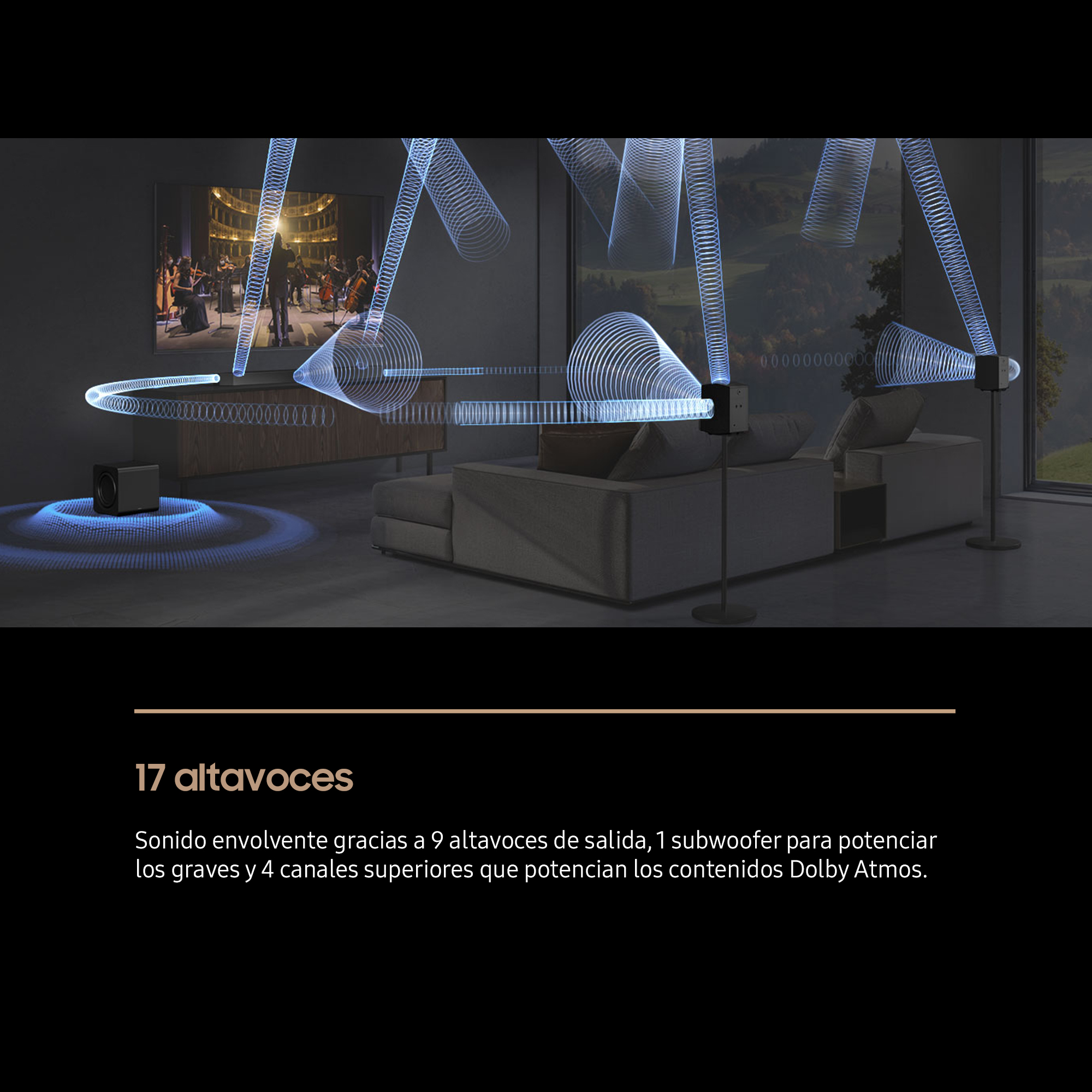 Barra de sonido Samsung 2025 HW-Q930F, Dolby Atmos y DTS: X, Q-Symphony, 9.1.4 con 17 altavoces, 580W, Subwoofer inalámbrico 8" de 200W, Wi-Fi Negro titanium-13