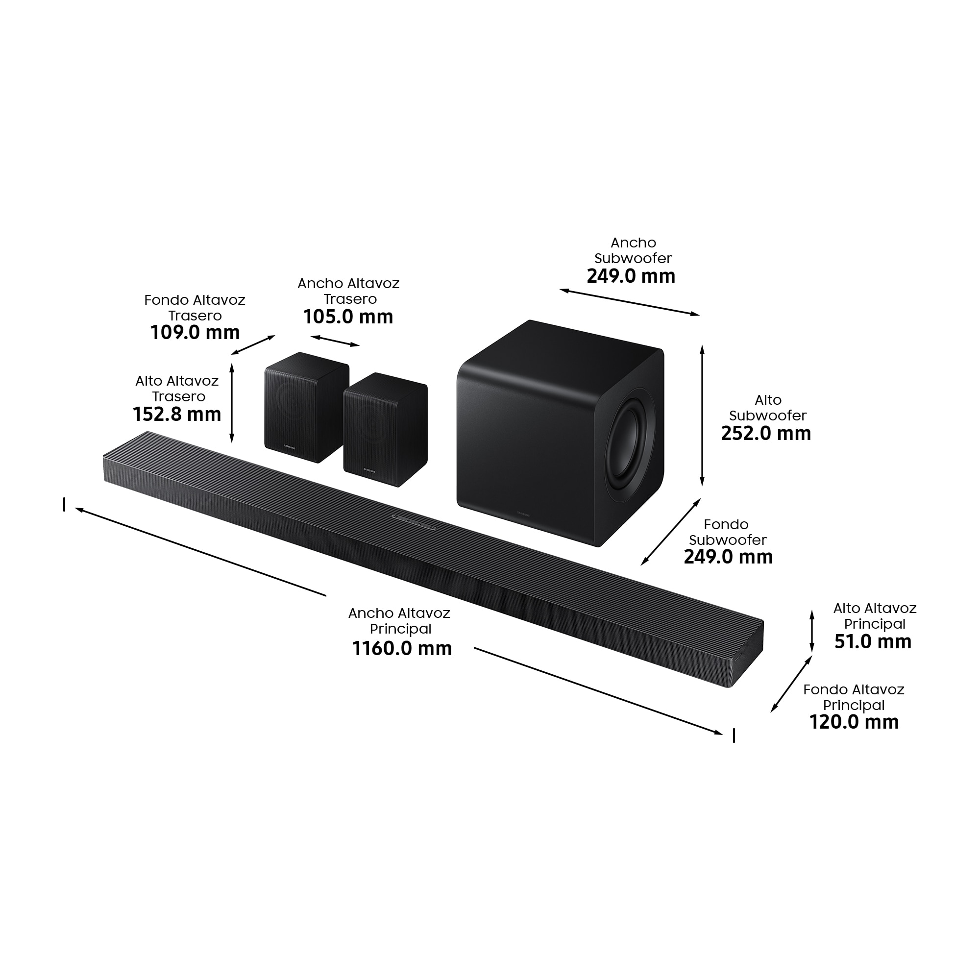 Barra de sonido Samsung 2025 HW-QS750F, Dolby Atmos y DTS Virtual: X, Q-Symphony, 5.1.2 con 9 altavoces, 465W, Subwoofer inalámbrico 6.5" 160W, Wi-Fi Negro titanium-2