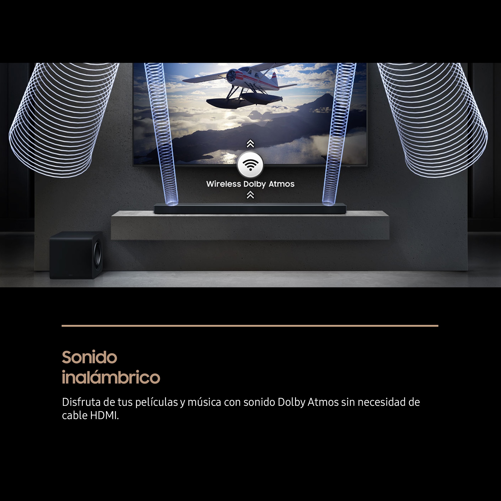Barra de sonido Samsung 2025 HW-QS750F, Dolby Atmos y DTS Virtual: X, Q-Symphony, 5.1.2 con 9 altavoces, 465W, Subwoofer inalámbrico 6.5" 160W, Wi-Fi Negro titanium-3