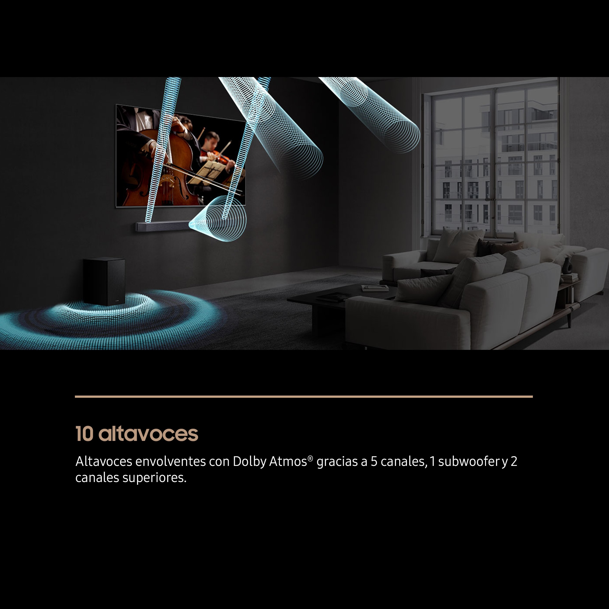 Barra de sonido Samsung 2025 HW-QS750F, Dolby Atmos y DTS Virtual: X, Q-Symphony, 5.1.2 con 9 altavoces, 465W, Subwoofer inalámbrico 6.5" 160W, Wi-Fi Negro titanium-4