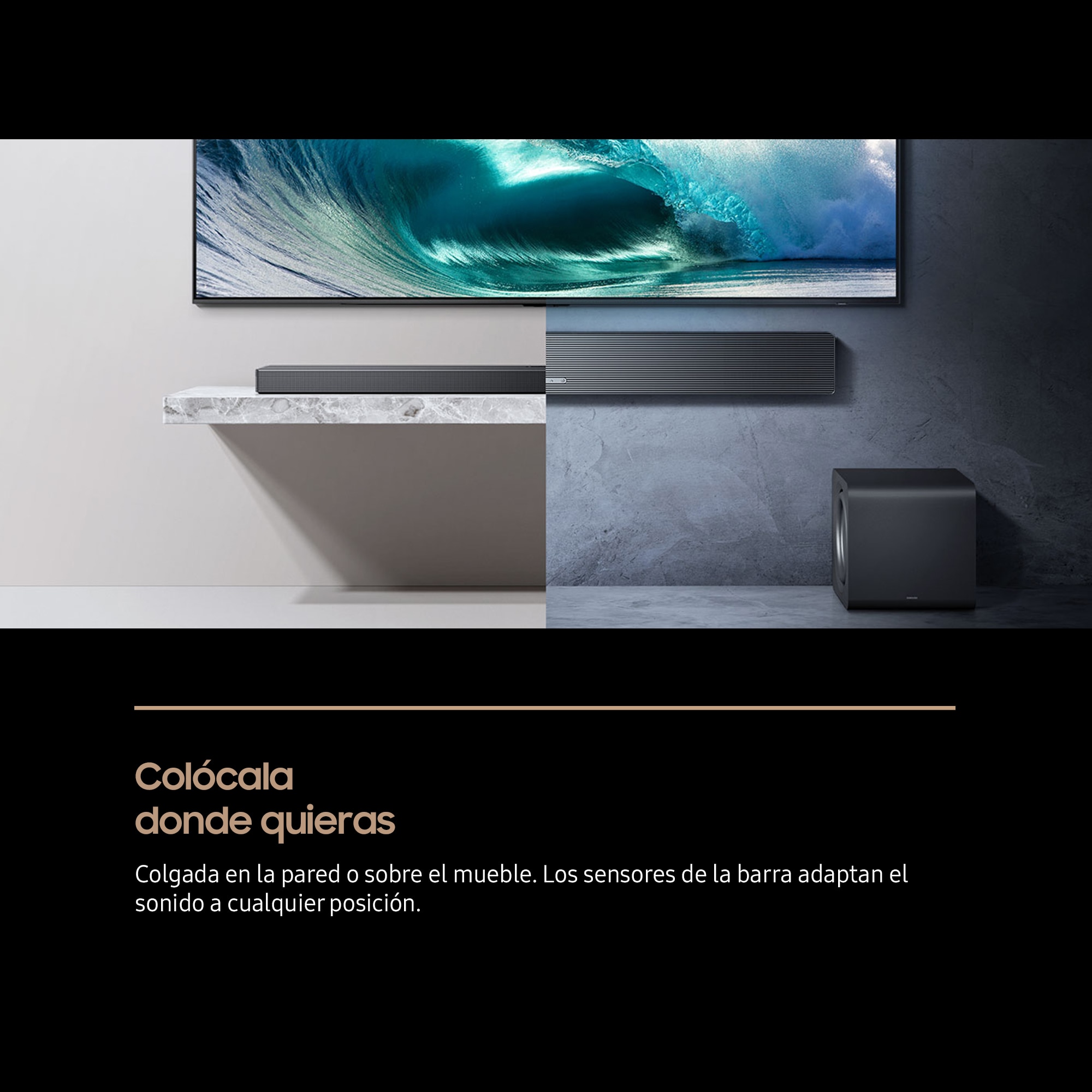 Barra de sonido Samsung 2025 HW-QS750F, Dolby Atmos y DTS Virtual: X, Q-Symphony, 5.1.2 con 9 altavoces, 465W, Subwoofer inalámbrico 6.5" 160W, Wi-Fi Negro titanium-6
