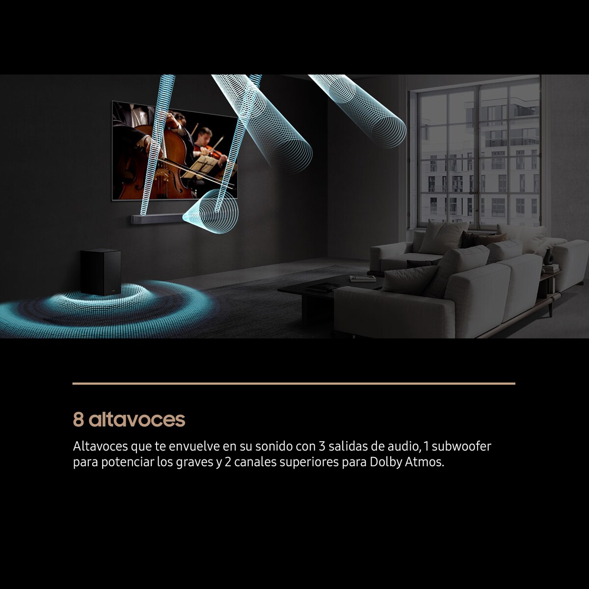 Barra de sonido Samsung 2025 HW-Q600F, Dolby Atmos y DTS: X, Q-Symphony, 3.1.2 con 9 altavoces, 380W, Subwoofer inalámbrico 6,5" 160W Negro titanium-4