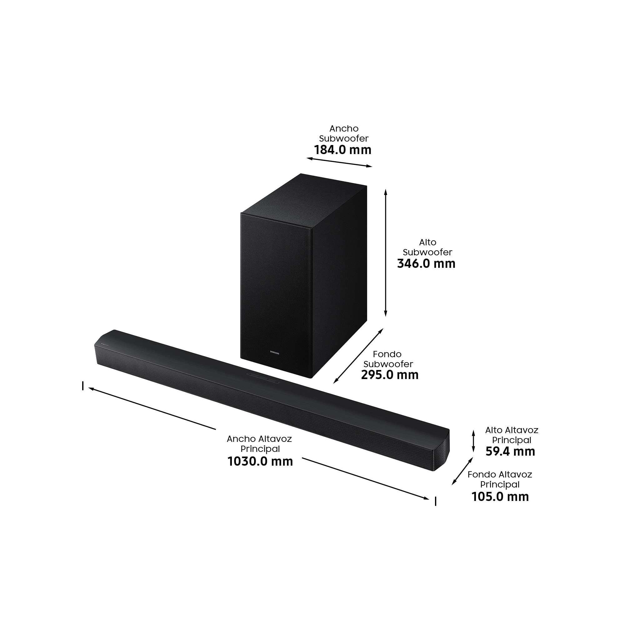 Barra de sonido Samsung HW-B650F, Dolby 5.1 y DTS Virtual:X, 5.1 con 4 altavoces,  Q-Symphony, 370W, Subwoofer inalámbrico 6.5" 250W Negro-2