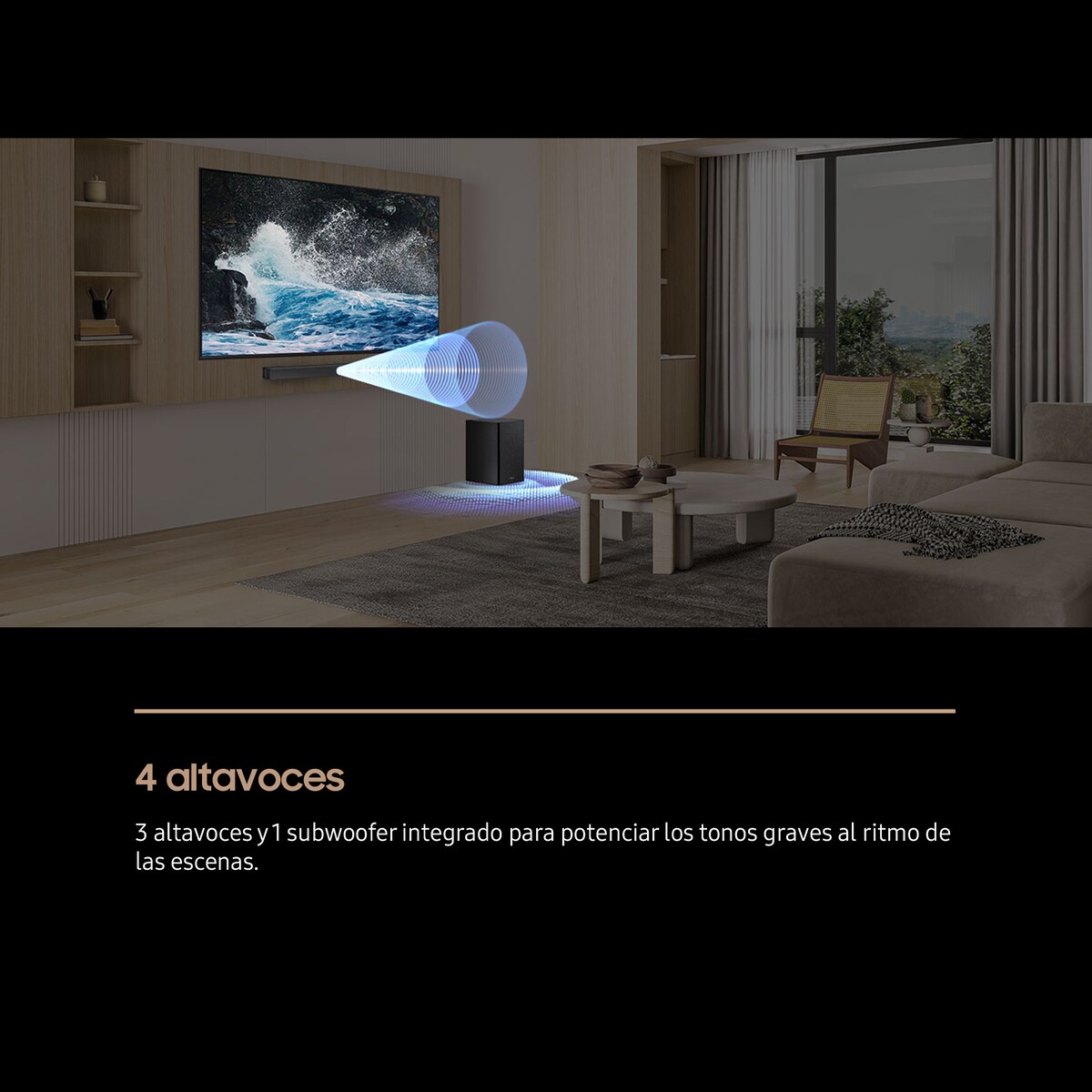 Barra de sonido Samsung HW-B650F, Dolby 5.1 y DTS Virtual:X, 5.1 con 4 altavoces,  Q-Symphony, 370W, Subwoofer inalámbrico 6.5" 250W Negro-4