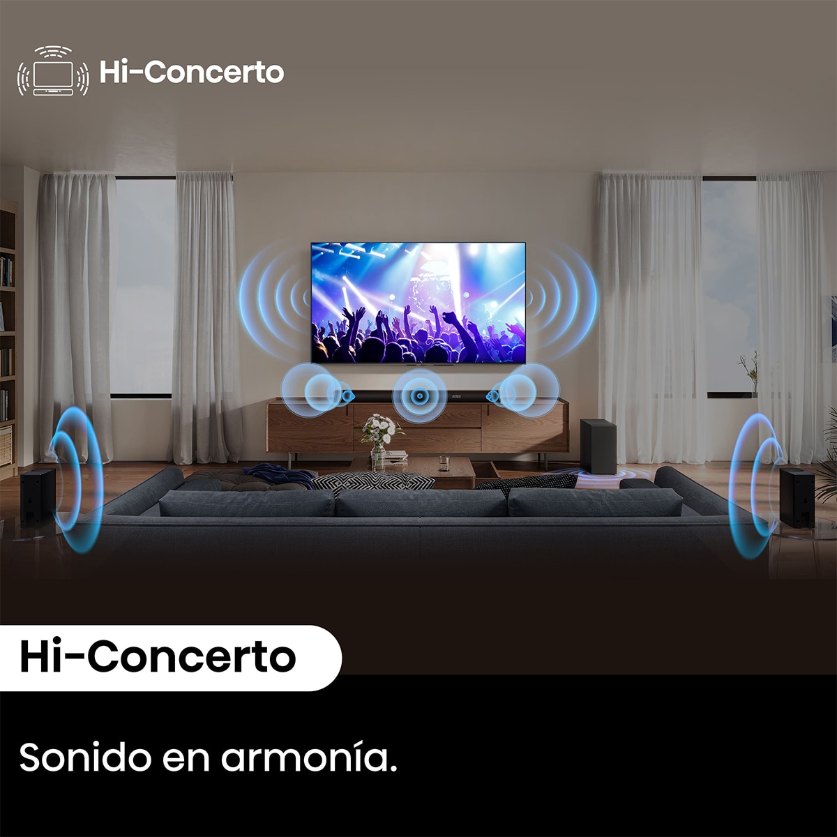 Barra de sonido Hisense AX-5100Q, Dolby Atmos 5.1 canales, 580 W con Subwoofer inalámbrico Negro-6