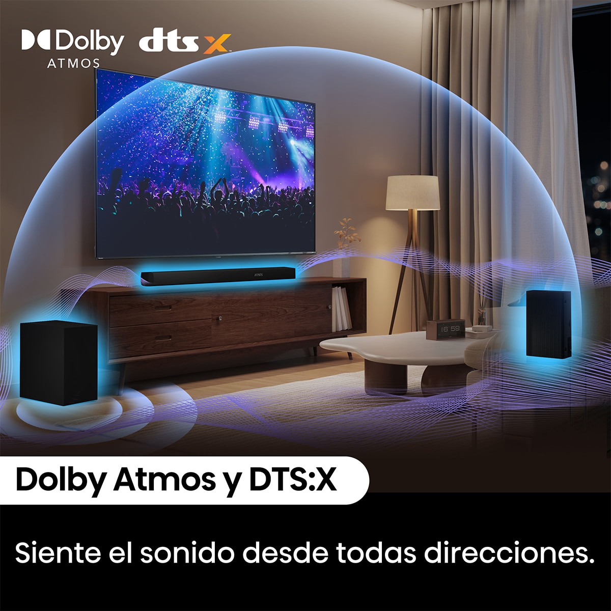 Barra de sonido Hisense AX-5100Q, Dolby Atmos 5.1 canales, 580 W con Subwoofer inalámbrico Negro-7