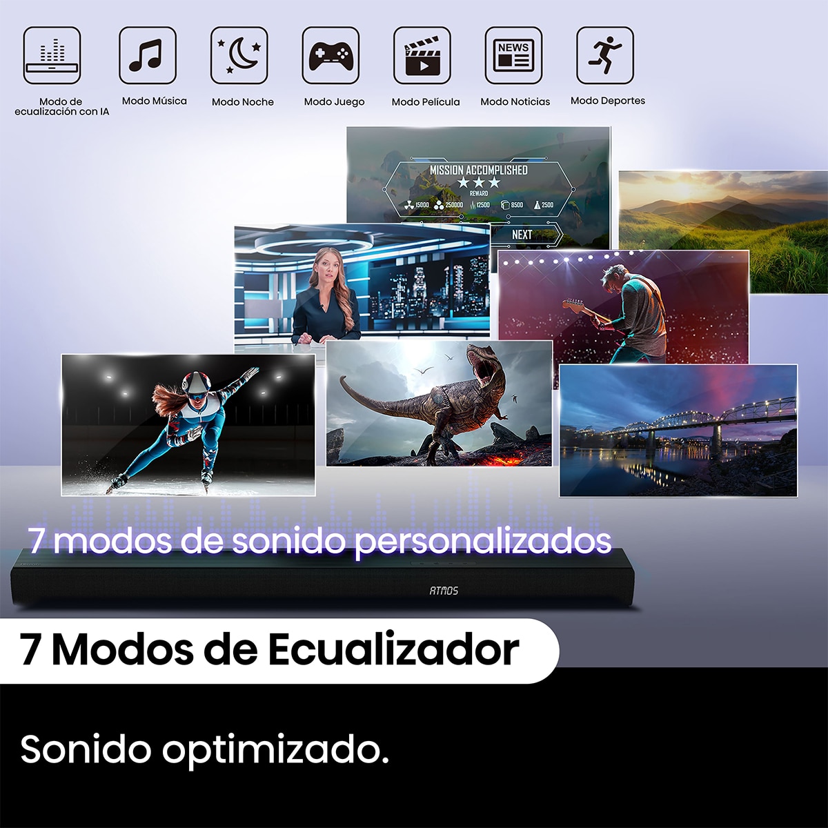 Barra de sonido Hisense AX-5100Q, Dolby Atmos 5.1 canales, 580 W con Subwoofer inalámbrico Negro-10
