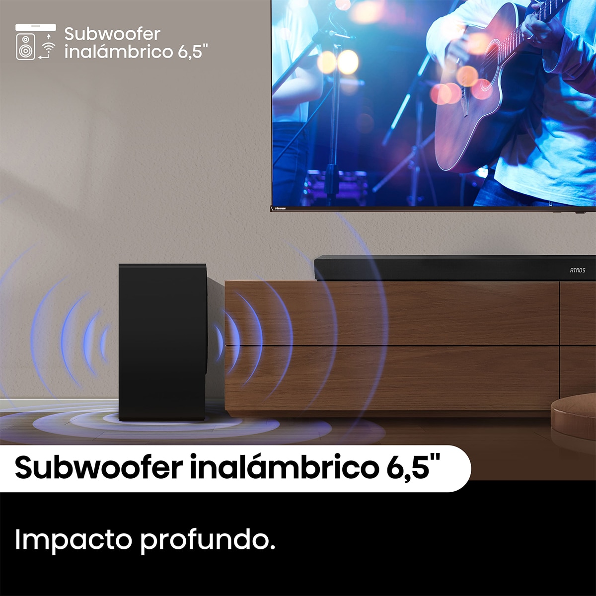 Barra de sonido Hisense AX-5100Q, Dolby Atmos 5.1 canales, 580 W con Subwoofer inalámbrico Negro-11