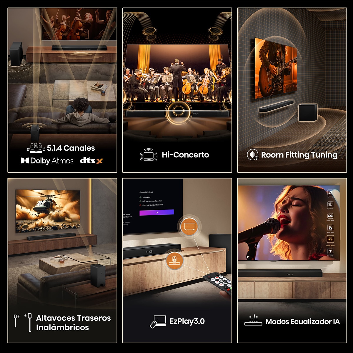 Barra de sonido Hisense AX-5140Q, Dolby Atmos 5.1.4 canales, 600W con Subwoofer inalámbrico + Altavoces traseros Negro-4