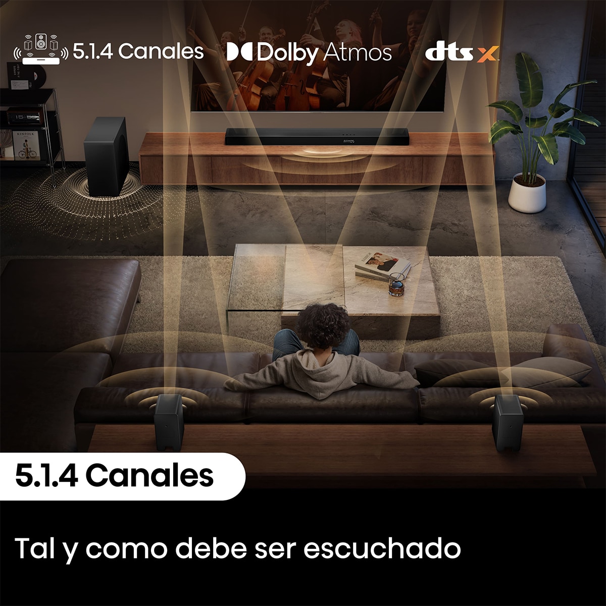 Barra de sonido Hisense AX-5140Q, Dolby Atmos 5.1.4 canales, 600W con Subwoofer inalámbrico + Altavoces traseros Negro-5