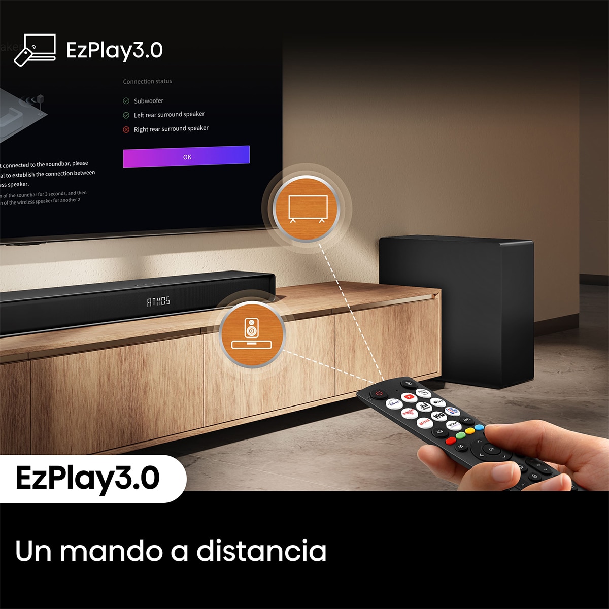 Barra de sonido Hisense AX-5140Q, Dolby Atmos 5.1.4 canales, 600W con Subwoofer inalámbrico + Altavoces traseros Negro-9