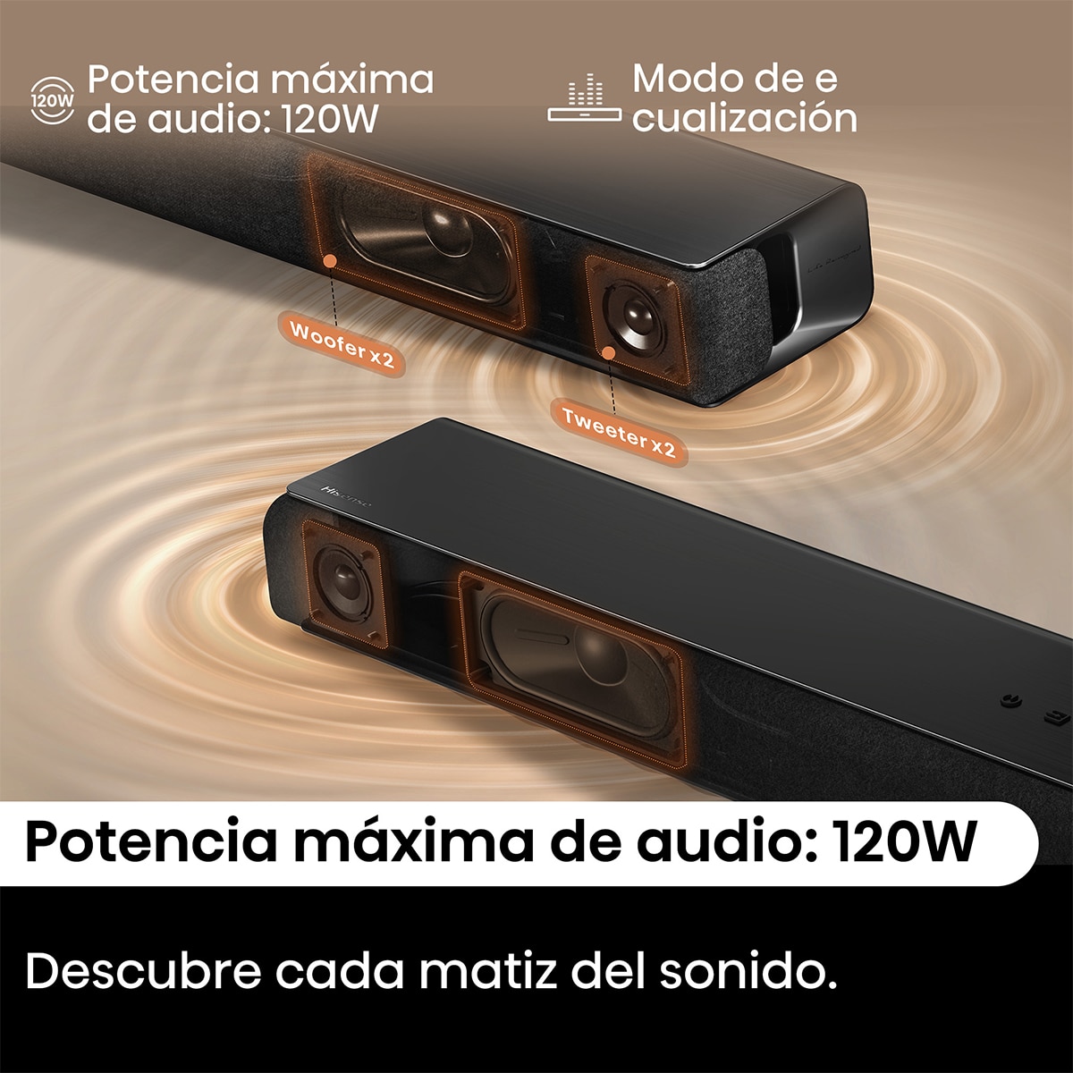 Barra de sonido Hisense HS1000, 2.0 120W Dolby Digital Plus Negro-6