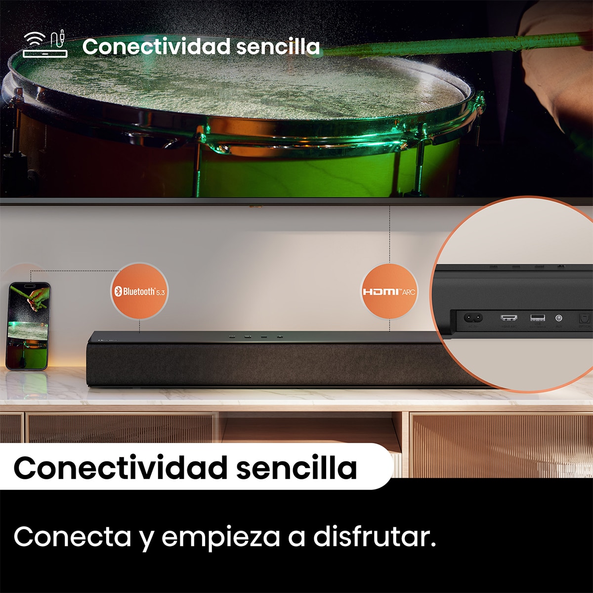 Barra de sonido Hisense HS1000, 2.0 120W Dolby Digital Plus Negro-10