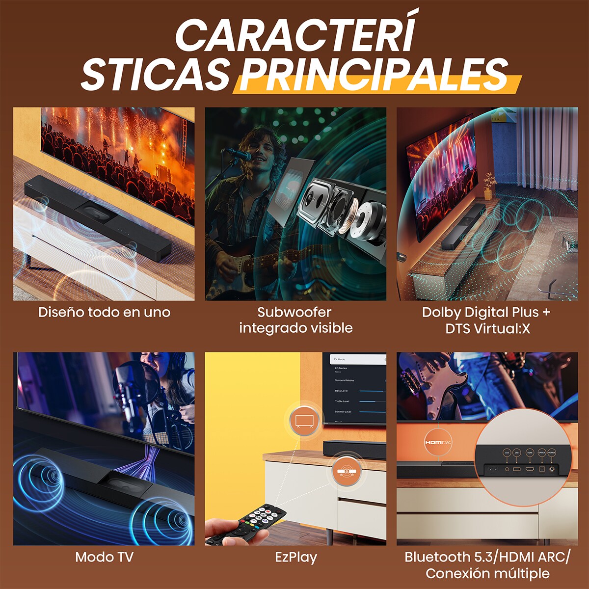 Barra de Som Hisense HS2000, Audio 2.1 com Subwoofer Incorporado, Modo TV, Dolby Audio, 240W - Preto Preto-4