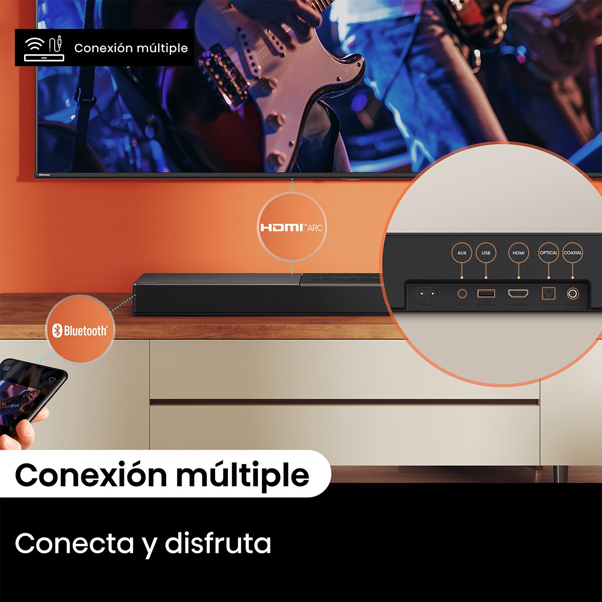 Barra de sonido Hisense HS-2000, 2.1, 240W, Dolby Digital, Subwoofer integrado Negro-9