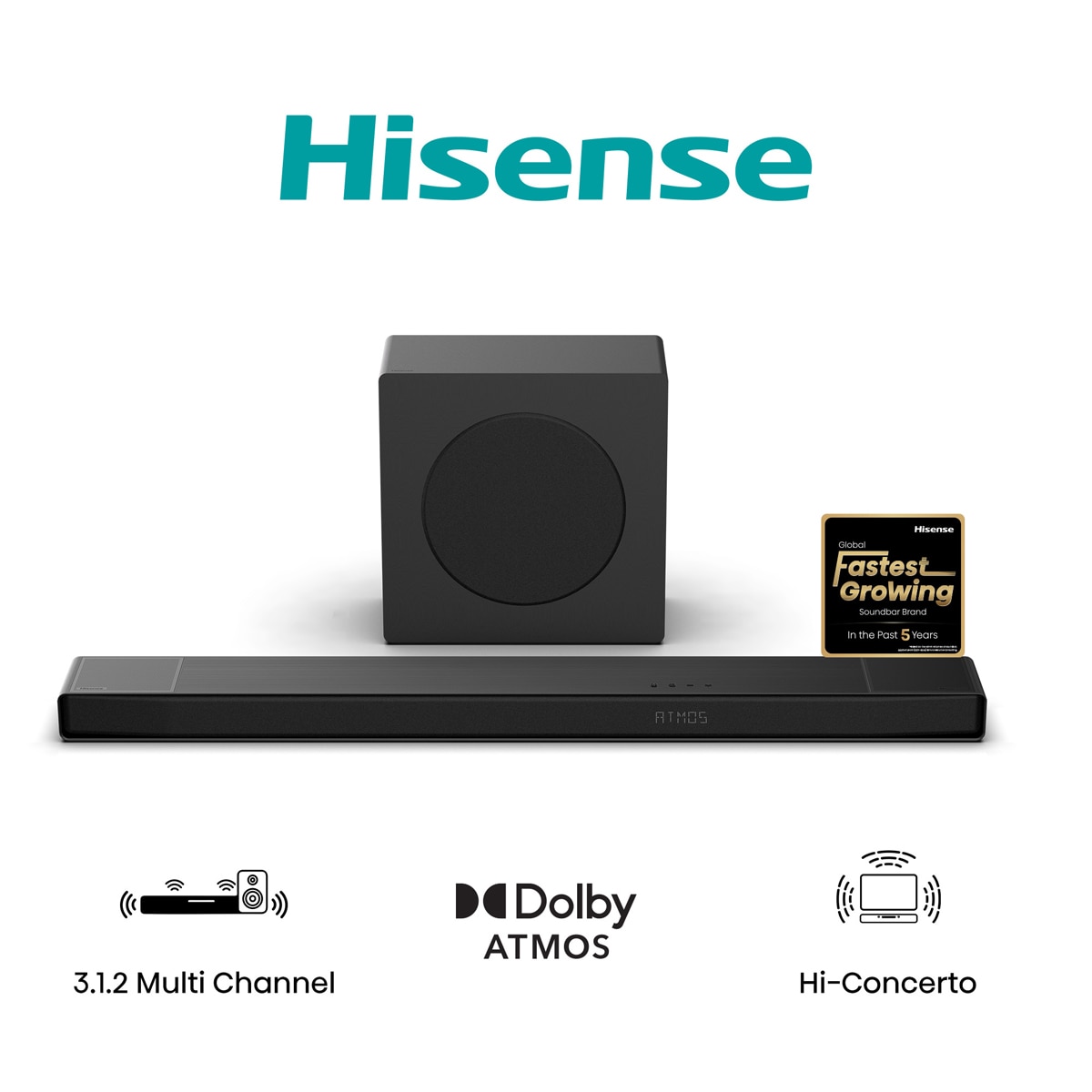 Barra de sonido Hisense AX3120Q, 3.1.2, 440W con subwoofer Negro-2
