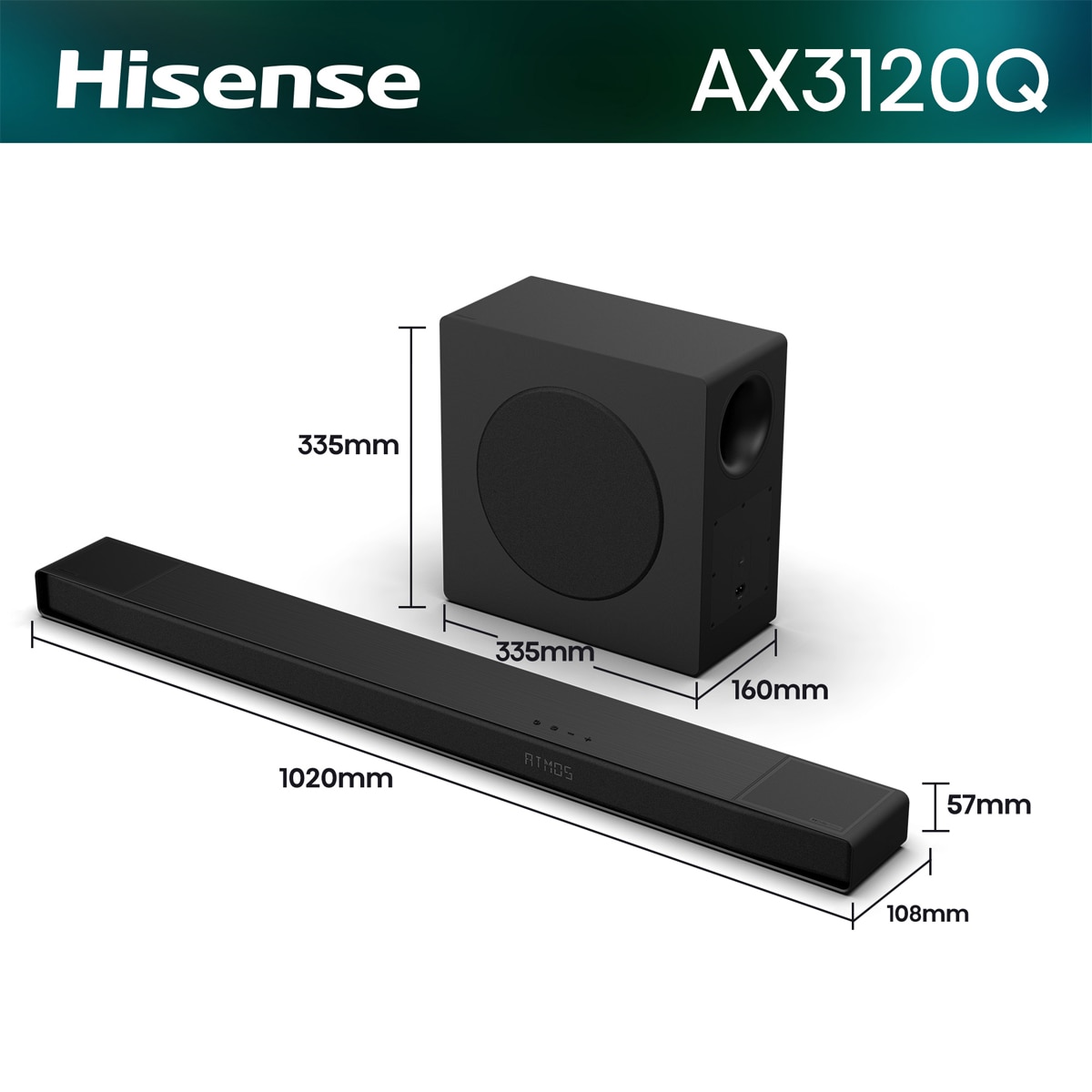 Barra de sonido Hisense AX3120Q, 3.1.2, 440W con subwoofer Negro-3