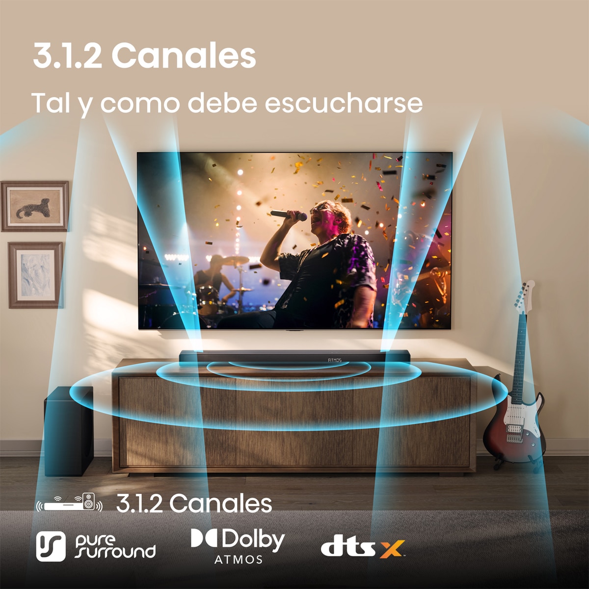 Barra de sonido Hisense AX3120Q, 3.1.2, 440W con subwoofer Negro-5