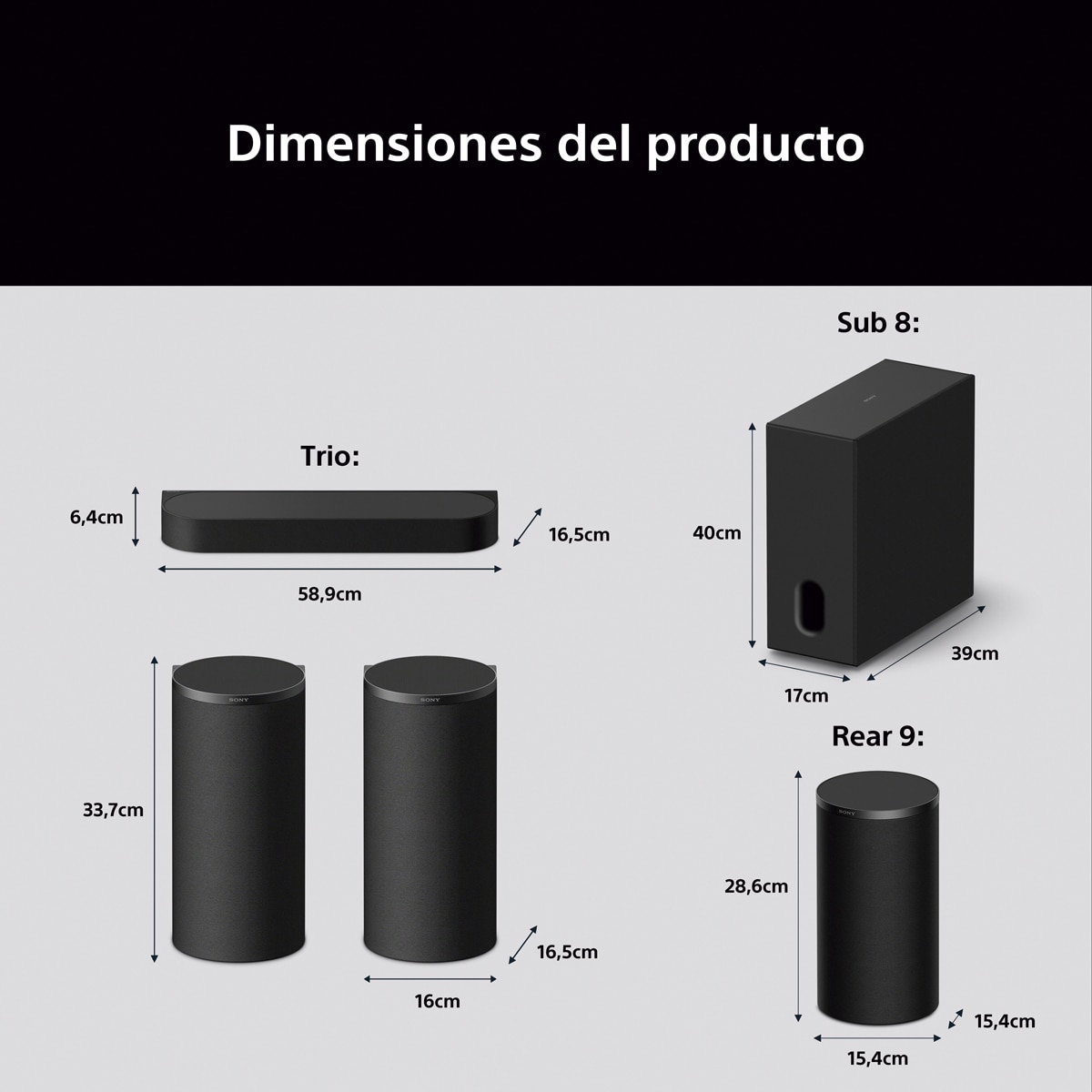 Sony BRAVIA Theatre Trio+, sistema de sonido envolvente Dolby Atmos con subwoofer y traseros, DTS:X, 360 Spatial Sound Mapping, Bluetooth, HP-AP8 Negro-8
