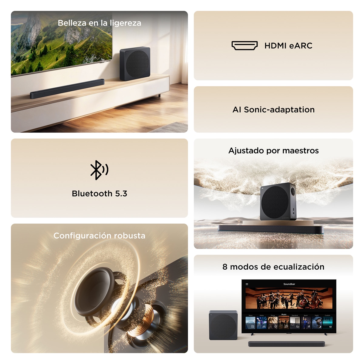 Imagen 3 de Barra de sonido TCL A65K 3.1.2 canales, 460W, audio by BANG & OLUFSEN, Dolby atmos, DTS-X. Tutti Choral, Subwoofer inalámbrico - Titanio Titanio