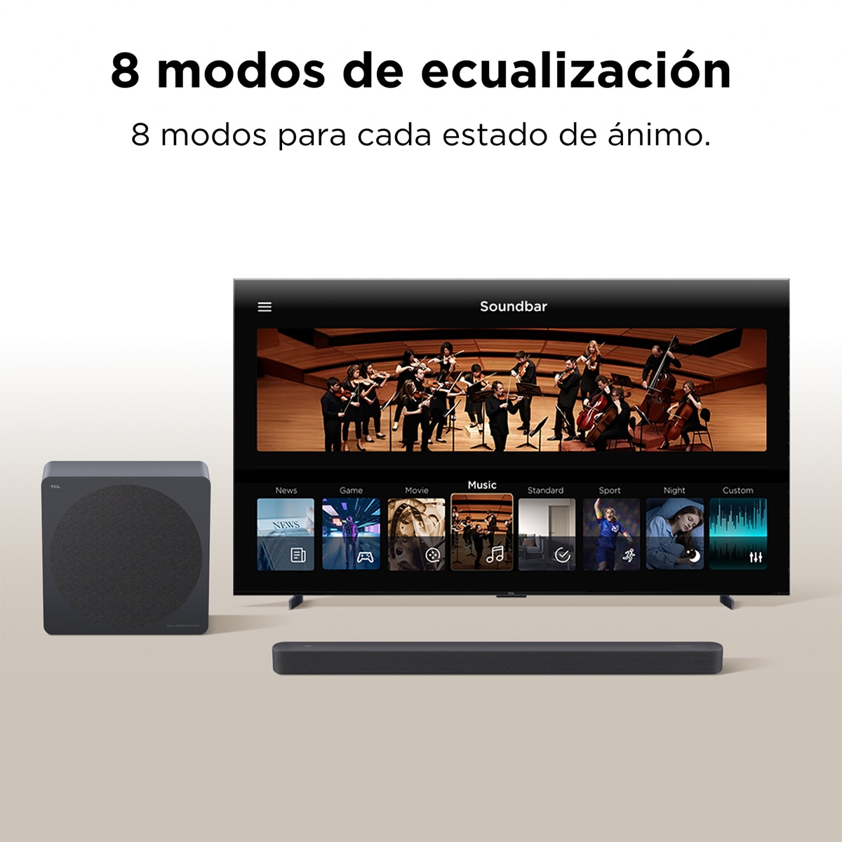 Imagen 8 de Barra de sonido TCL A65K 3.1.2 canales, 460W, audio by BANG & OLUFSEN, Dolby atmos, DTS-X. Tutti Choral, Subwoofer inalámbrico - Titanio Titanio