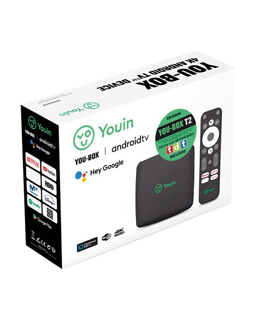 Receptor Youin You-Box T2, Android TV, sintonizador TDT integrado, Asistente de Google & Chromecast built-in - Negro Negro-4