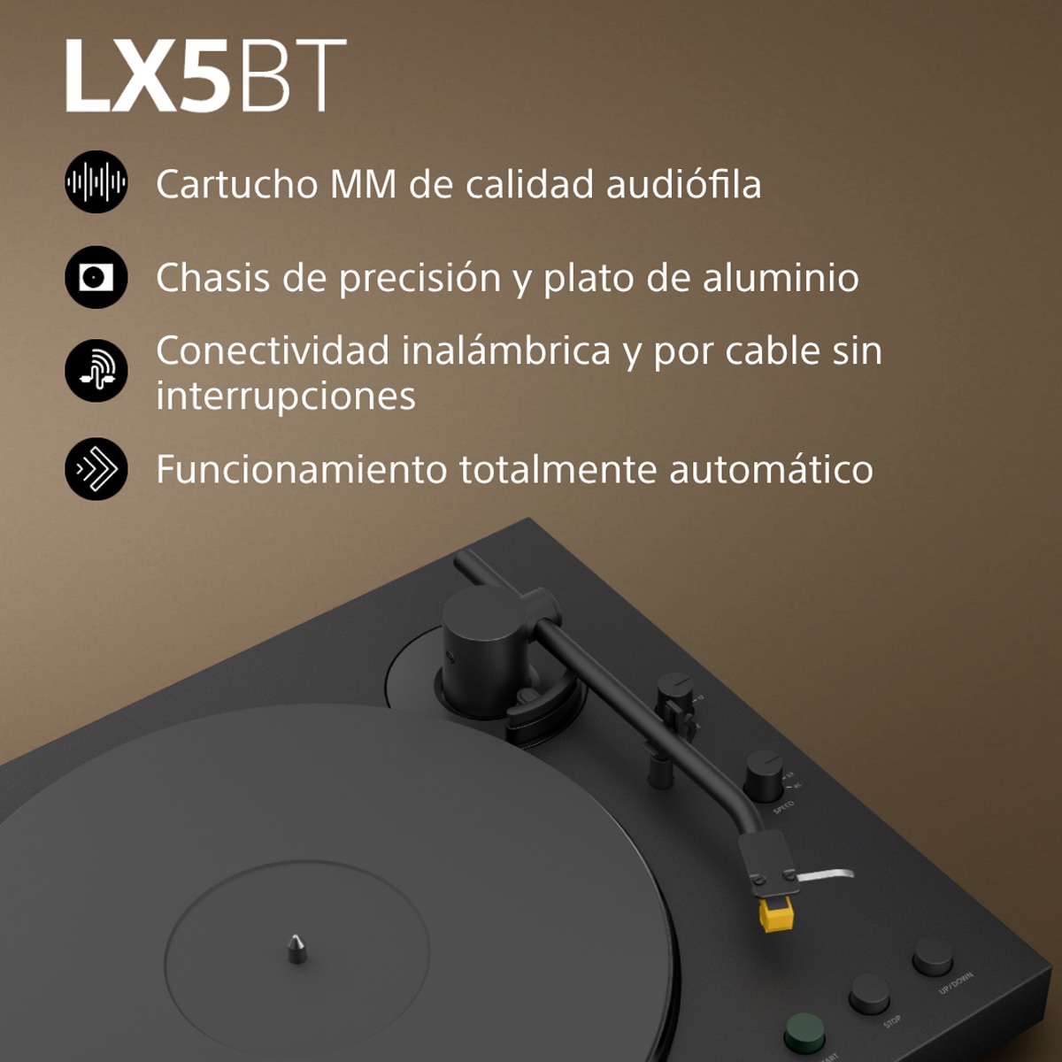 Tocadiscos Sony PS-LX5BT, Bluetooth con compatibilidad Qualcomm aptX, automático, calidad sonido premium (cartucho MM y presión aguja de 2,0±0,5 g) Negro-3