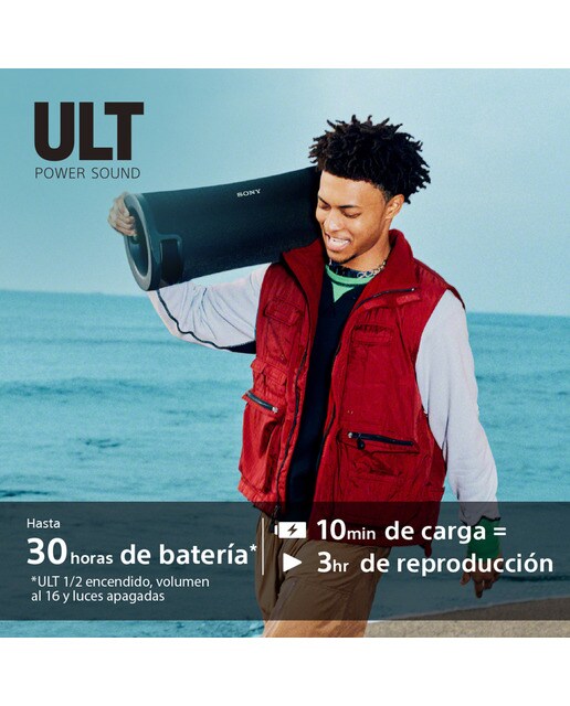 Altavoz portátil Sony ULT FIELD 7 con ULT POWER SOUND, Deep bass, 30h batería, IP67, resistente al agua, iluminación, micrófono, audio-in, negro Negro-7