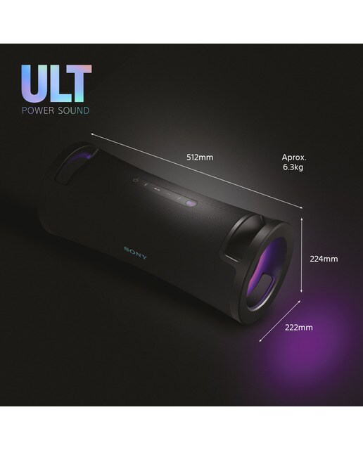 Altavoz portátil Sony ULT FIELD 7 con ULT POWER SOUND, Deep bass, 30h batería, IP67, resistente al agua, iluminación, micrófono, audio-in, negro Negro-10