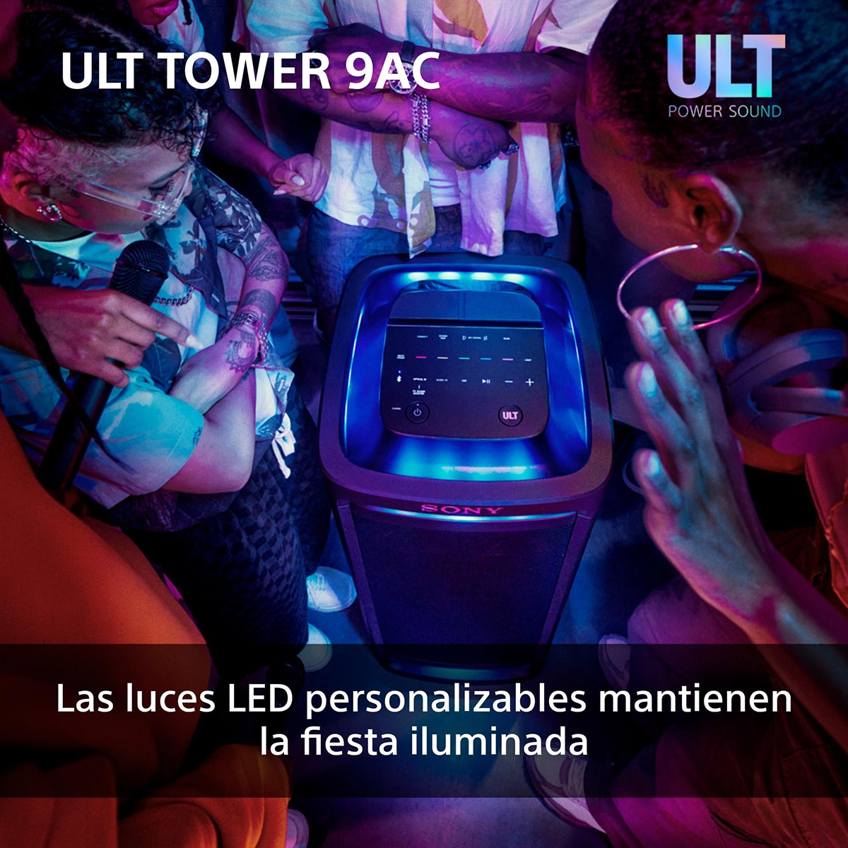 Altavoz Bluetooth para fiestas Sony ULT TOWER 9AC, 2xULT POWER SOUND, altavoz X-Balanced, iluminación y sonido 360, entradas karaoke Negro-5