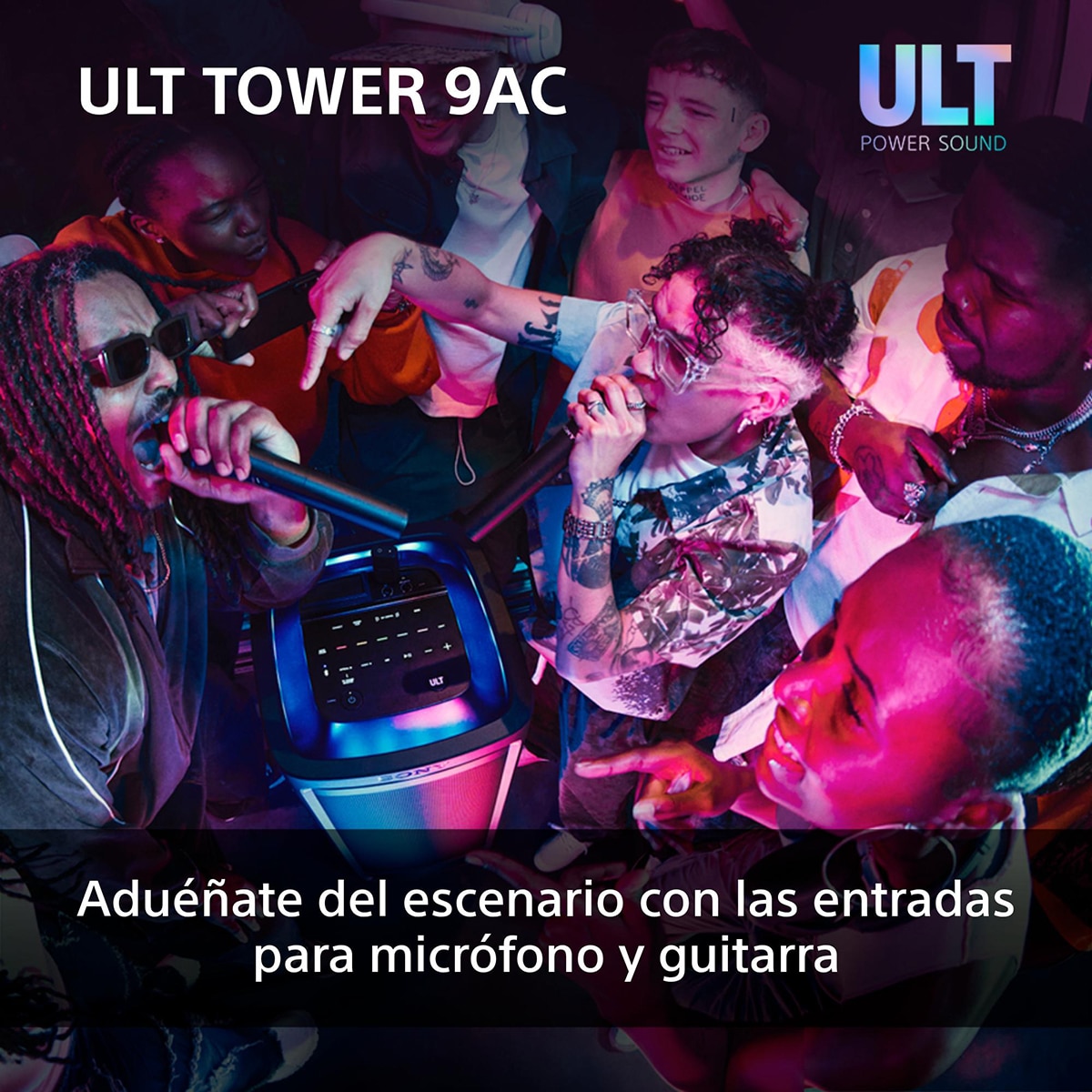 Altavoz Bluetooth para fiestas Sony ULT TOWER 9AC, 2xULT POWER SOUND, altavoz X-Balanced, iluminación y sonido 360, entradas karaoke Negro-9