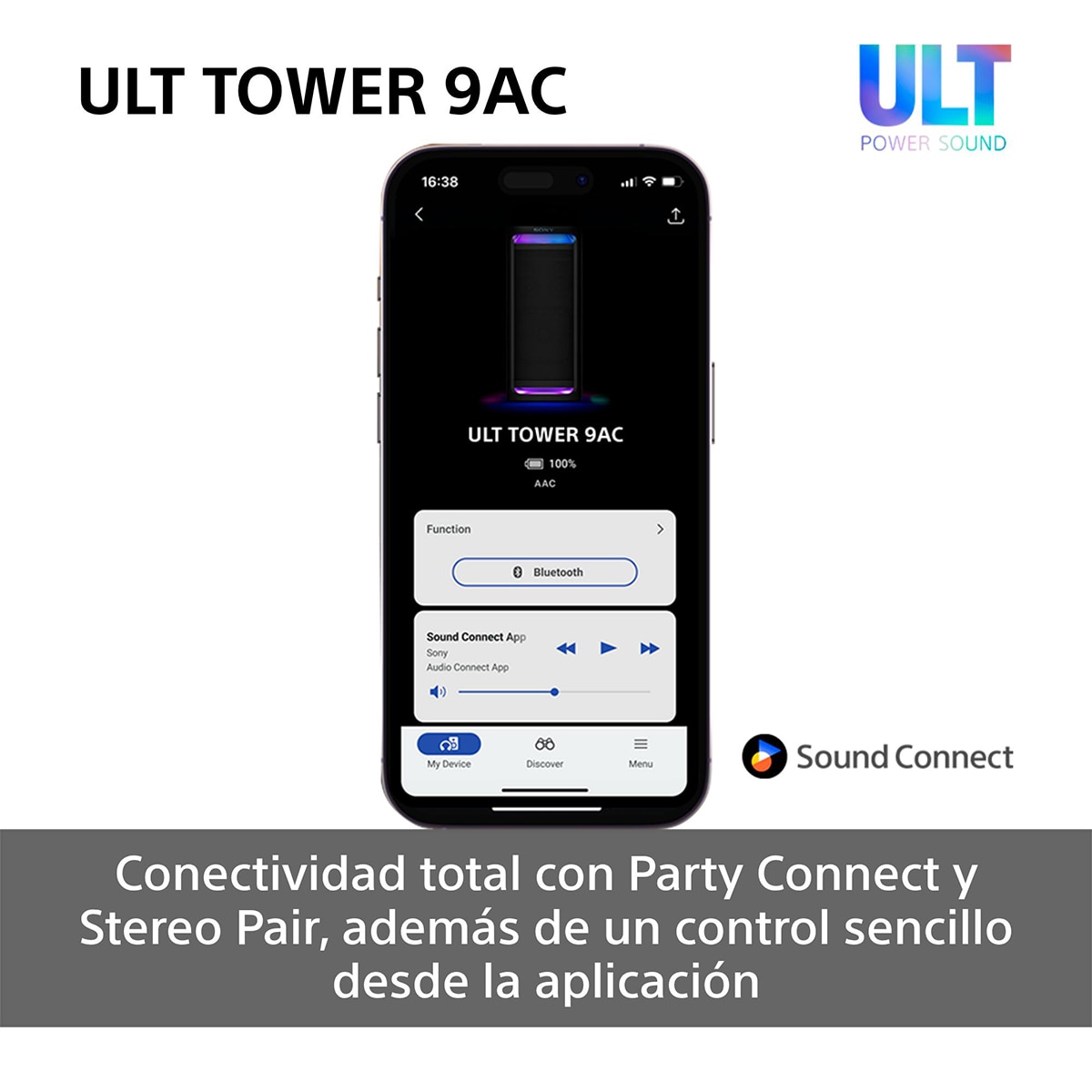 Altavoz Bluetooth para fiestas Sony ULT TOWER 9AC, 2xULT POWER SOUND, altavoz X-Balanced, iluminación y sonido 360, entradas karaoke Negro-10