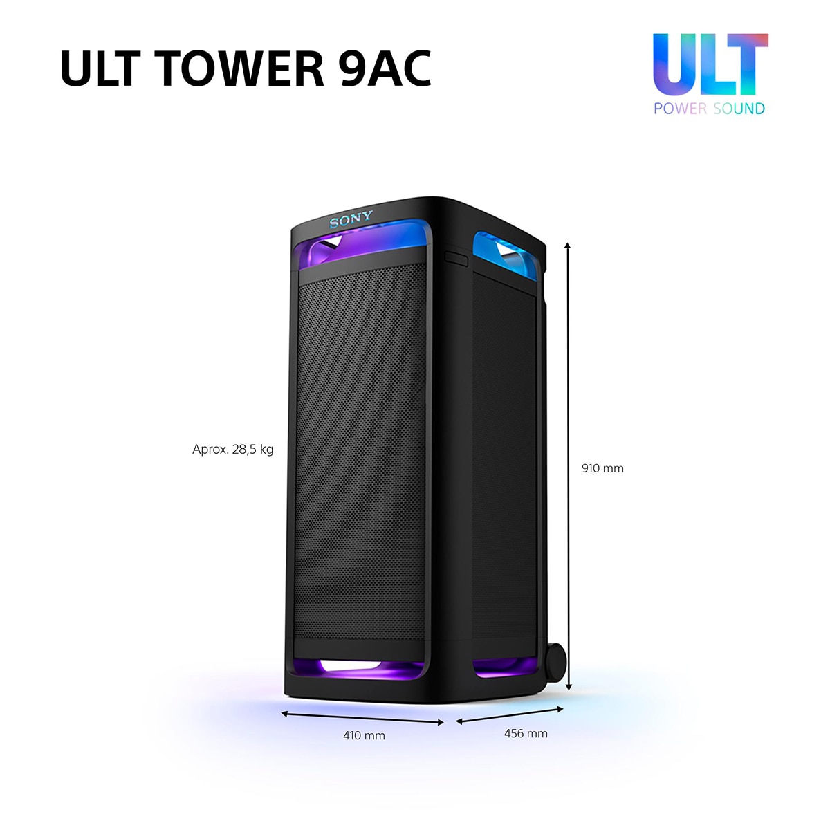 Altavoz Bluetooth para fiestas Sony ULT TOWER 9AC, 2xULT POWER SOUND, altavoz X-Balanced, iluminación y sonido 360, entradas karaoke Negro-13
