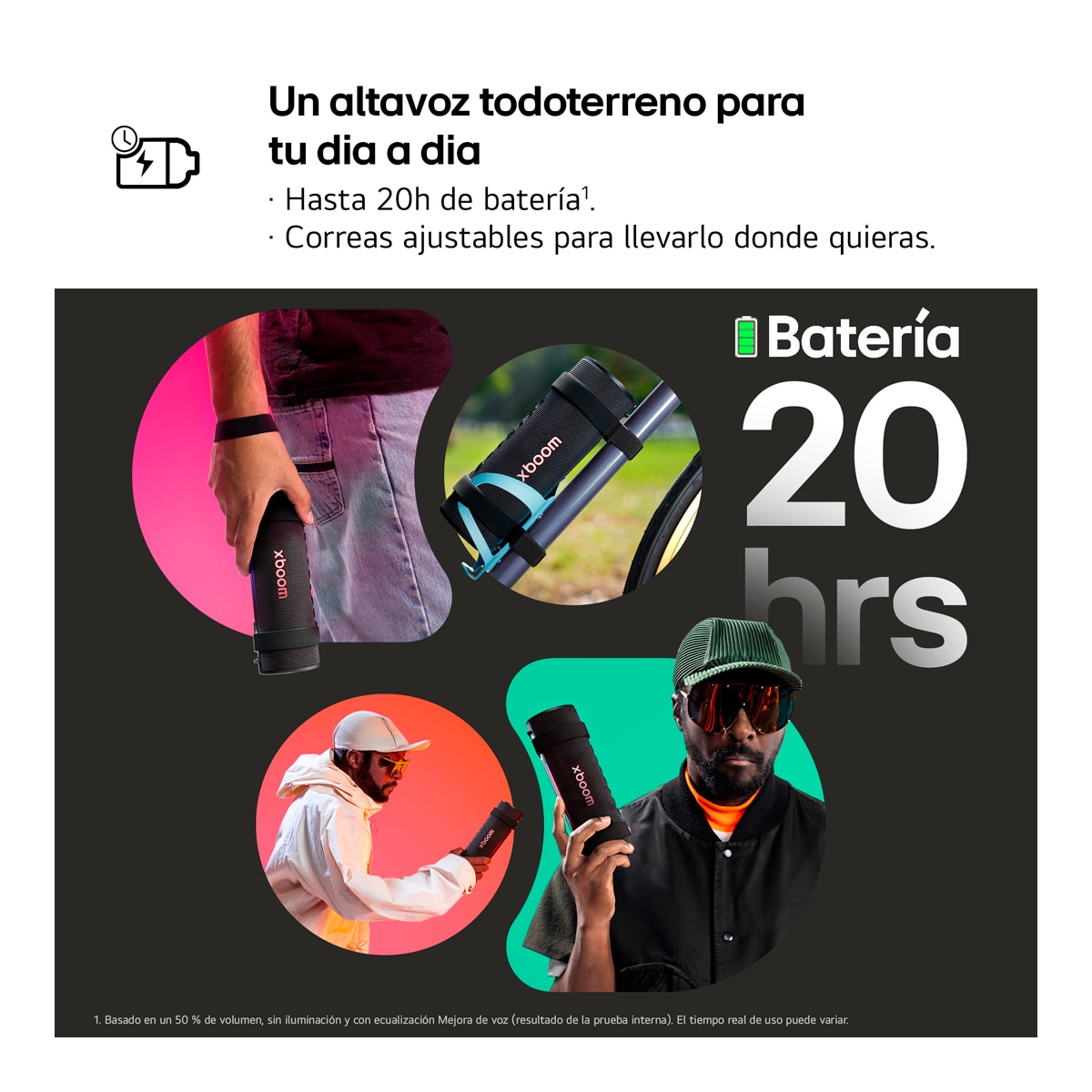 Altavoz portátil LG xboom Grab, 30W, Bluetooth 5.3 Miracast, hasta 20h. batería, resistencia militar, IP67, Negro Negro-8