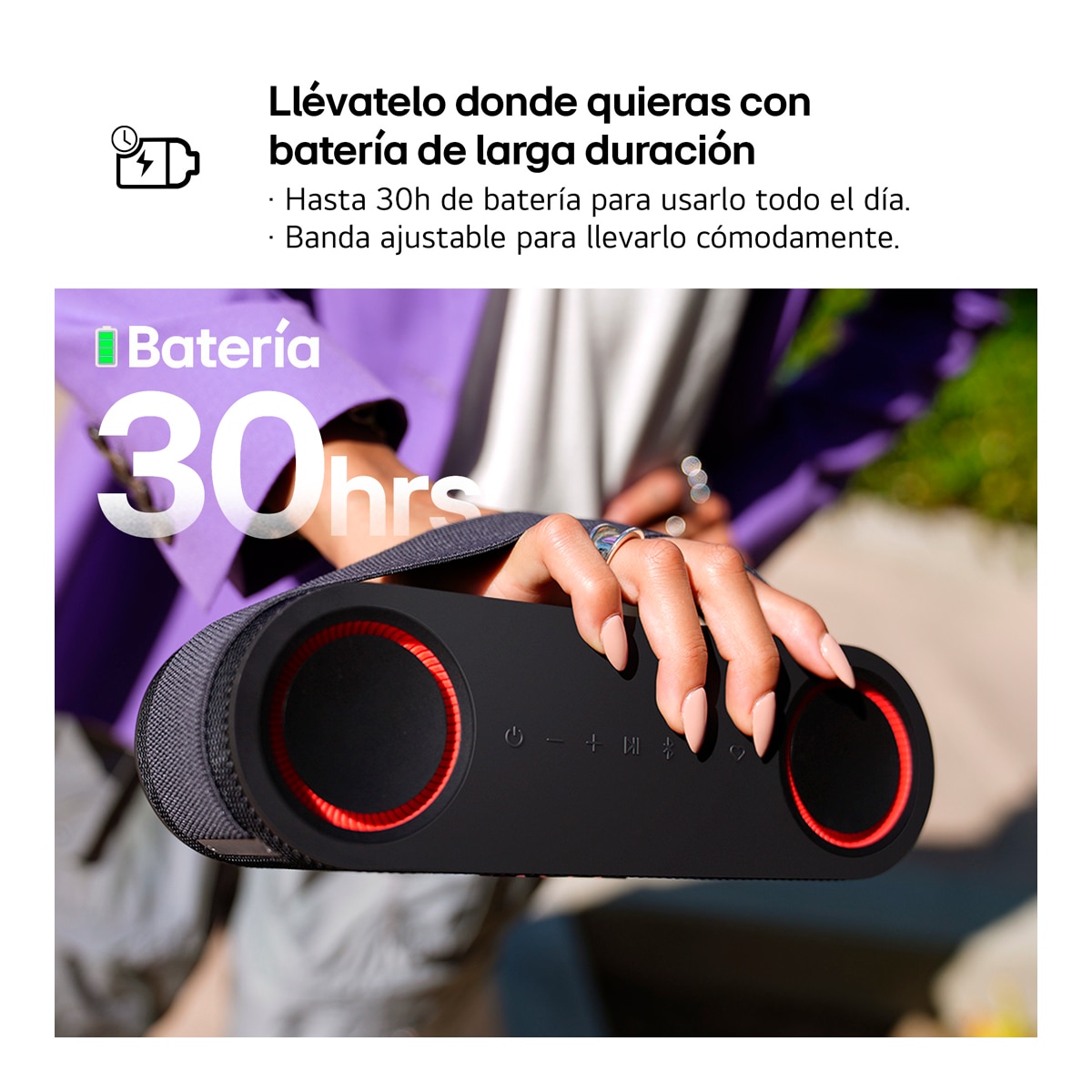 Altavoz portátil LG xboom Bounce, 40W, Bluetooth 5.3 Miracast, hasta 30h batería, resistencia militar, IP67, Negro Negro-8