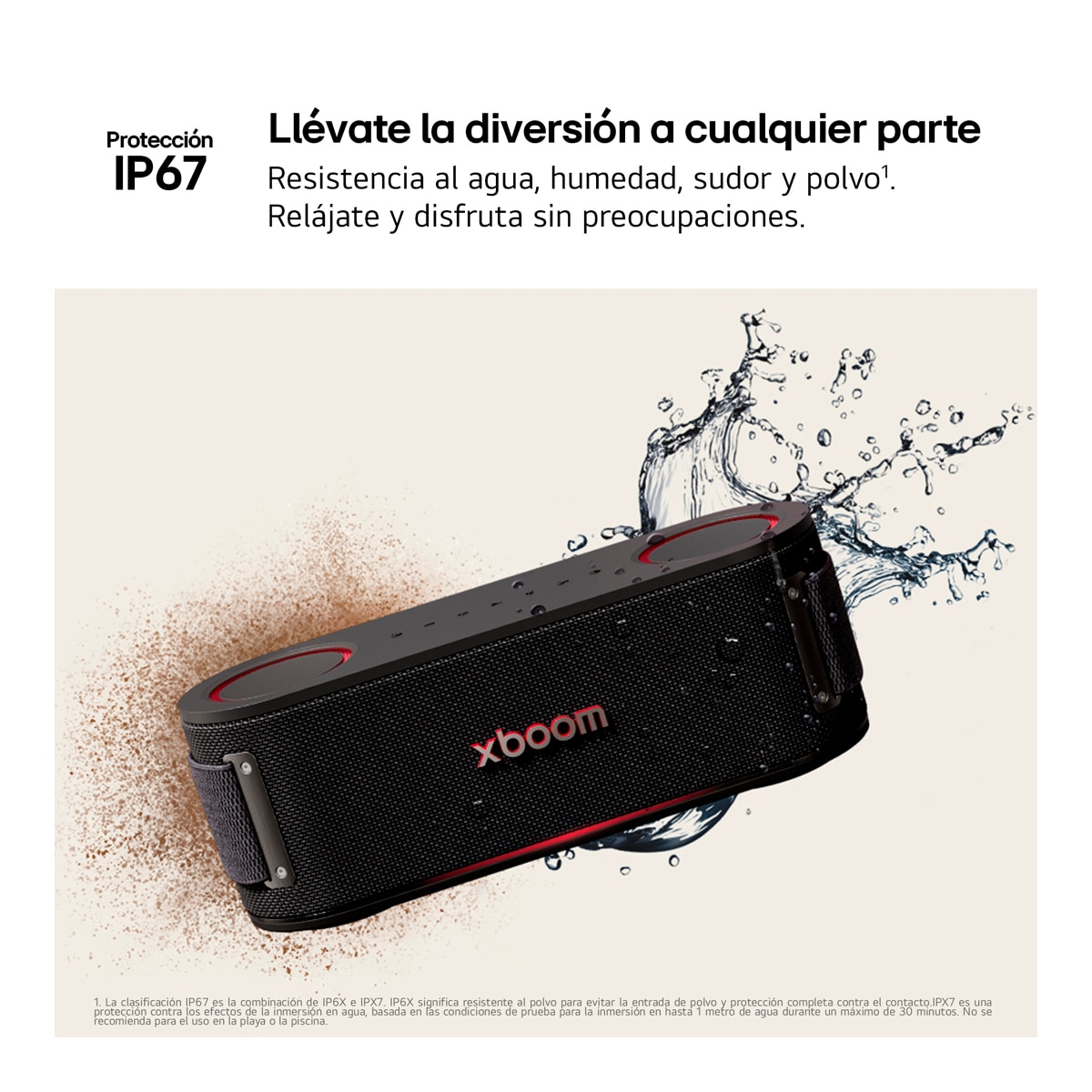 Altavoz portátil LG xboom Bounce, 40W, Bluetooth 5.3 Miracast, hasta 30h batería, resistencia militar, IP67, Negro Negro-9