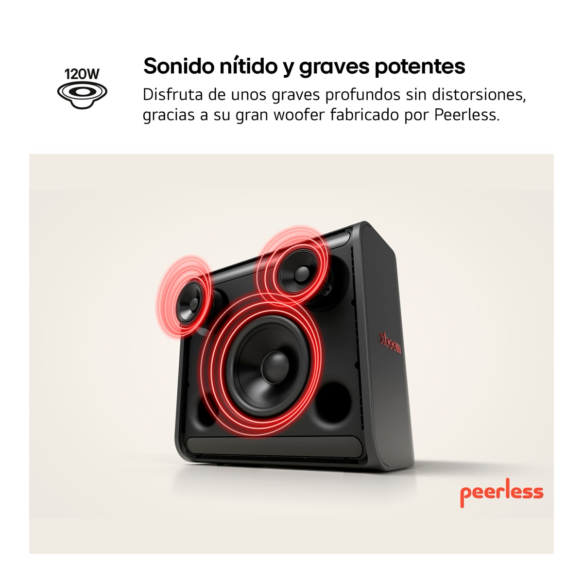 Altavoz gran potencia LG xboom Stage 301, 120W, Bluetooth 5.3 Miracast, hasta 12h batería intercambiable, karaoke, luces LED, para fiestas Negro-6