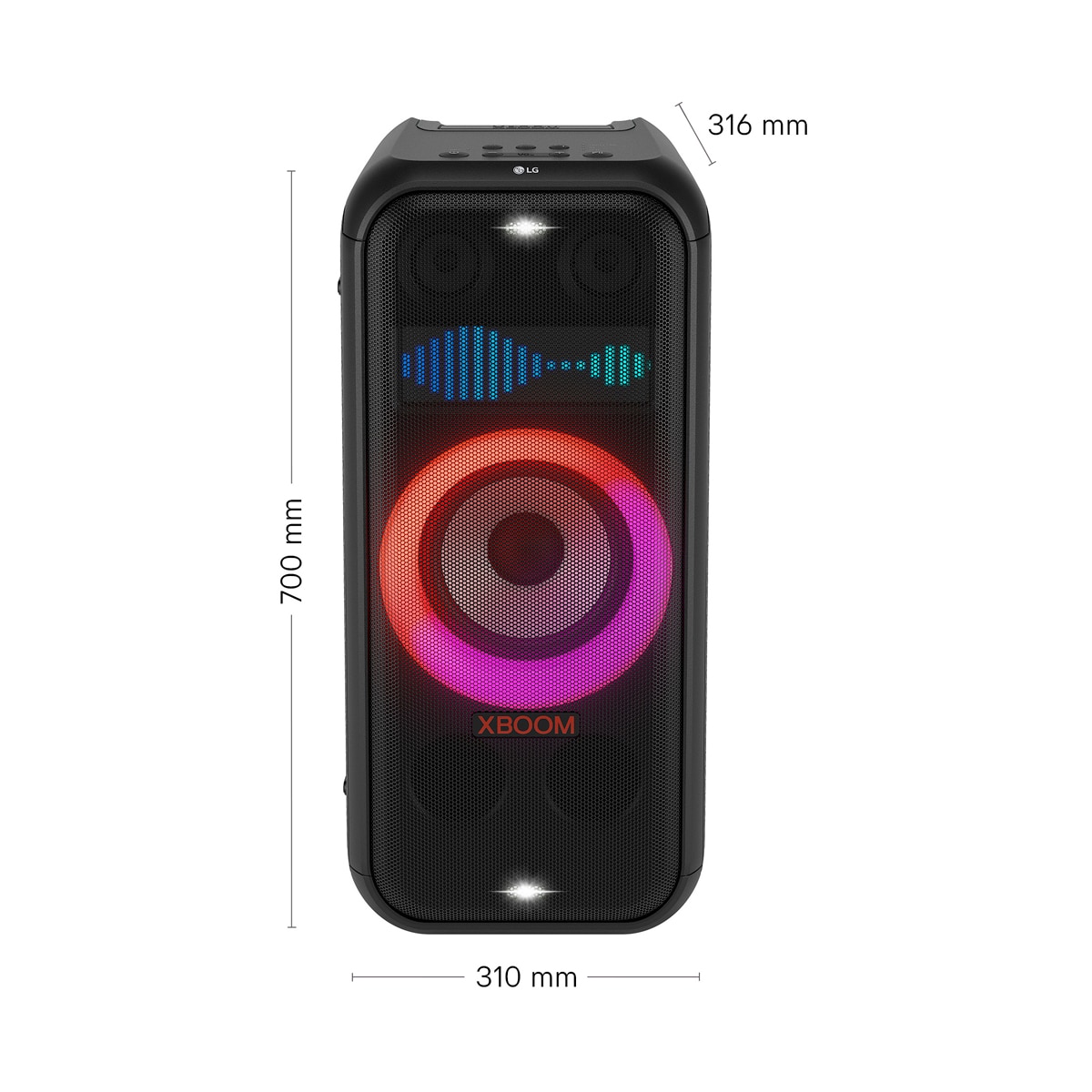 Altavoz gran potencia LG xboom DXL7T 250W para fiestas, karaoke, luces y pantalla LED, Bluetooth, hasta 20h batería, asa telescópica y ruedas Negro-2