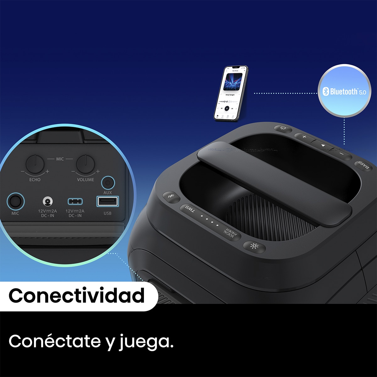 Altavoz portátil alta potencia Hisense Party Rocket 160, 2.0, Bluetooth Negro-10