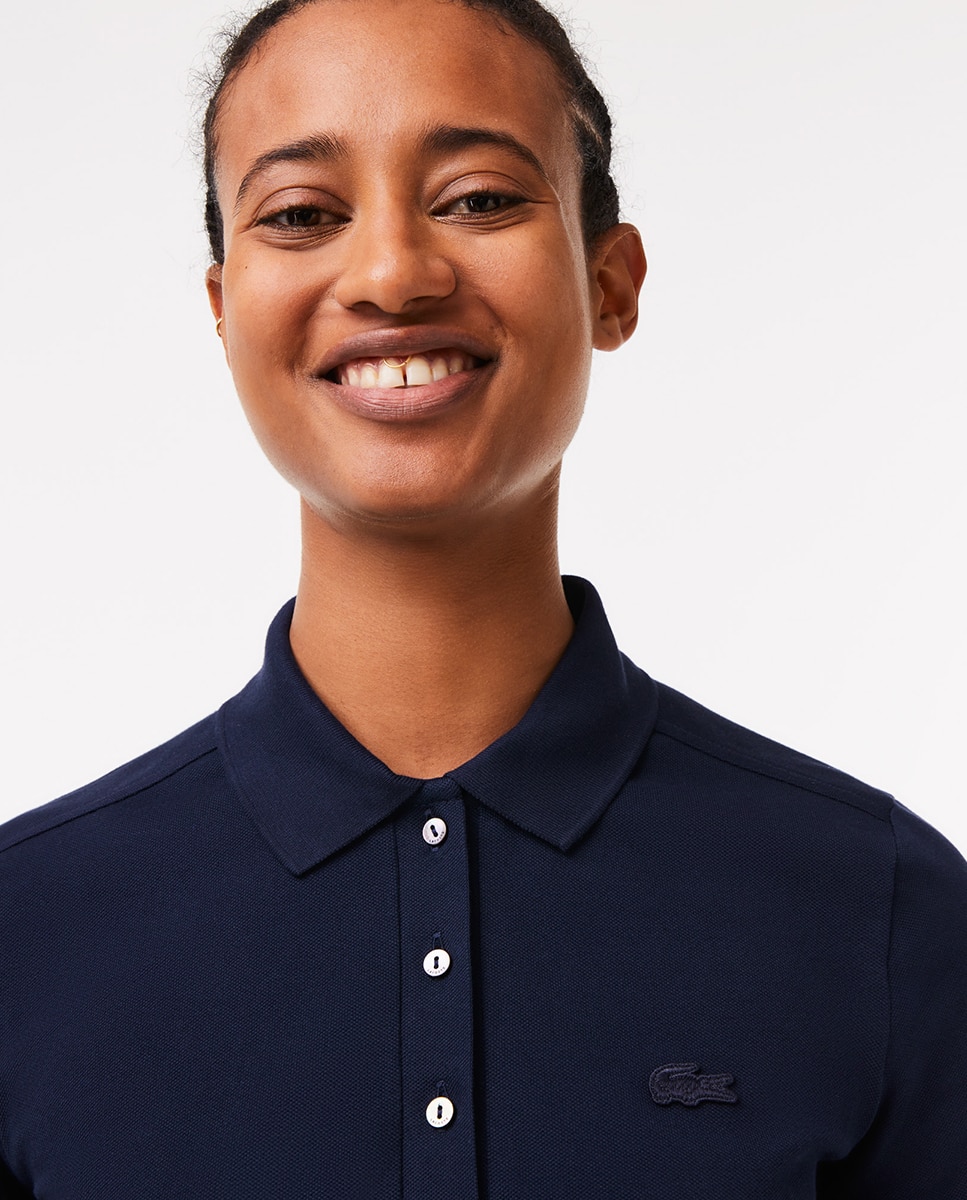 Polo Slim Fit com Manga Curta e em Mini Piqué Azul-marinho-3