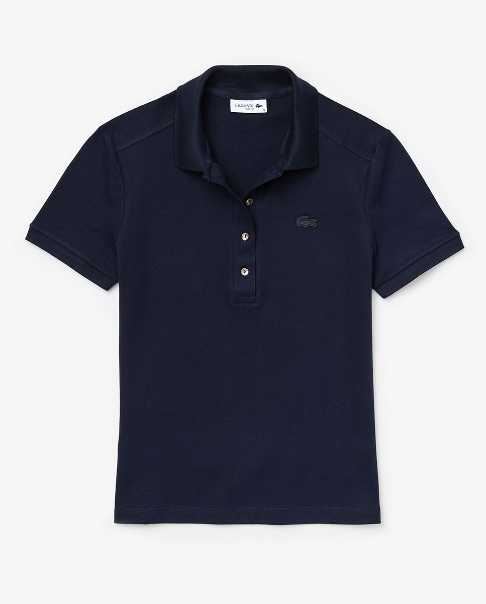 Polo Slim Fit com Manga Curta e em Mini Piqué Azul-marinho-7