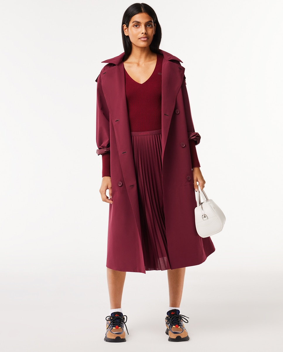 Camisola de Malha Canelada sem Costuras e com Decote em Bico Bordeaux-6