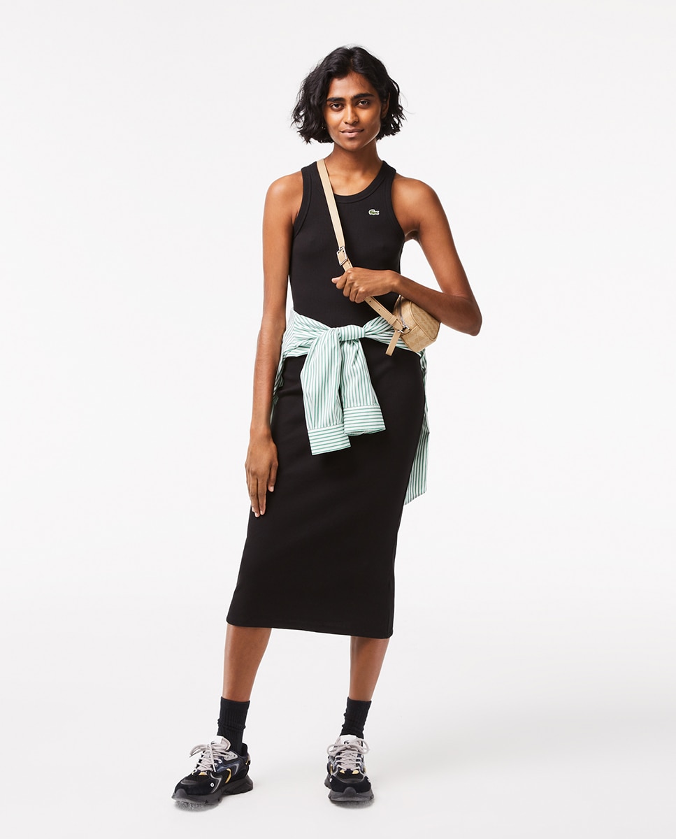 Vestido de Algodão Ecológico sem Mangas Preto-6