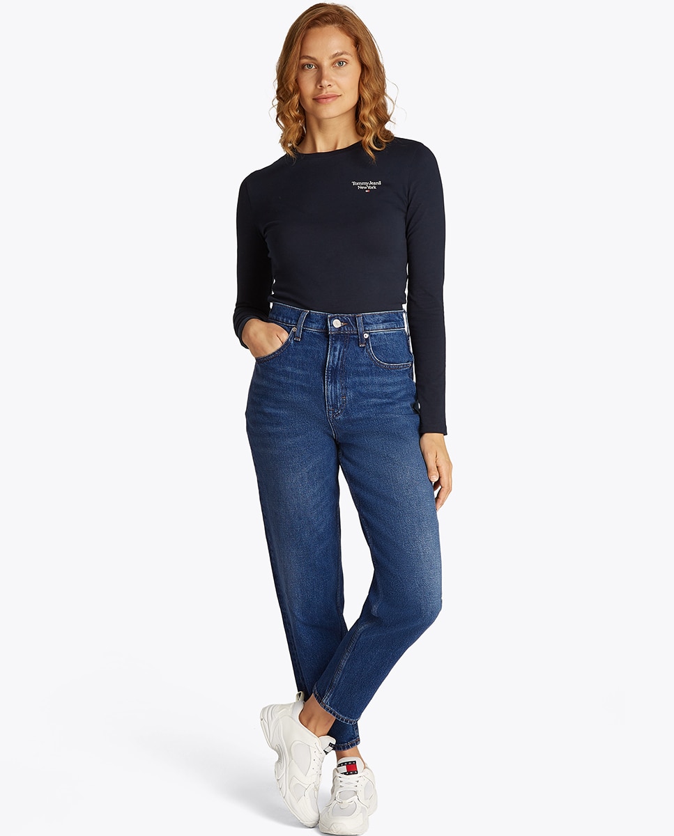 Jeans Mom Fit de Cintura Subida Azul-1
